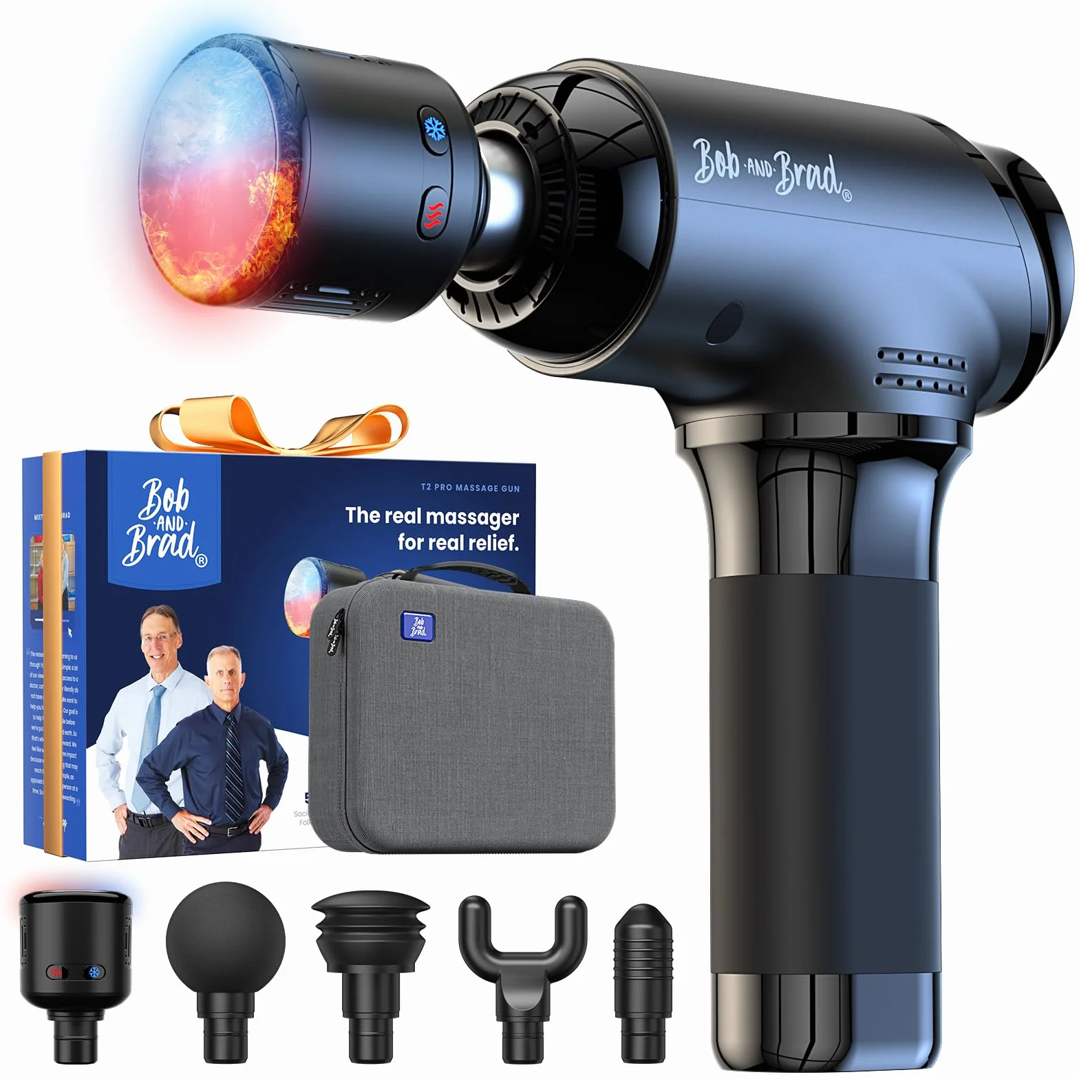 Pistolet do masażu z terapią ciepłem i zimnem, Bob and Brad T2 Pro Massage Gun z baterią 4000 mAh i amplitudą 10 mm, Ręczny perkusyjny masażer z przenośnym futerałem, do odzyskiwania bólu mięśni