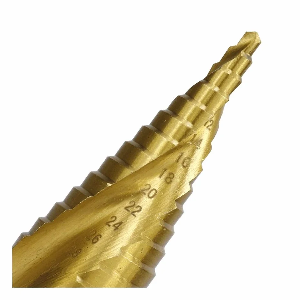 Zestaw wierteł stopniowych z rowkiem spiralnym HSS Tytanowe wiertło do otworów Rowek spiralny Kobaltowe wiertło stożkowe stopniowe, wiertło stopniowe z węglików spiekanych Wiertło środkowe do drewna H