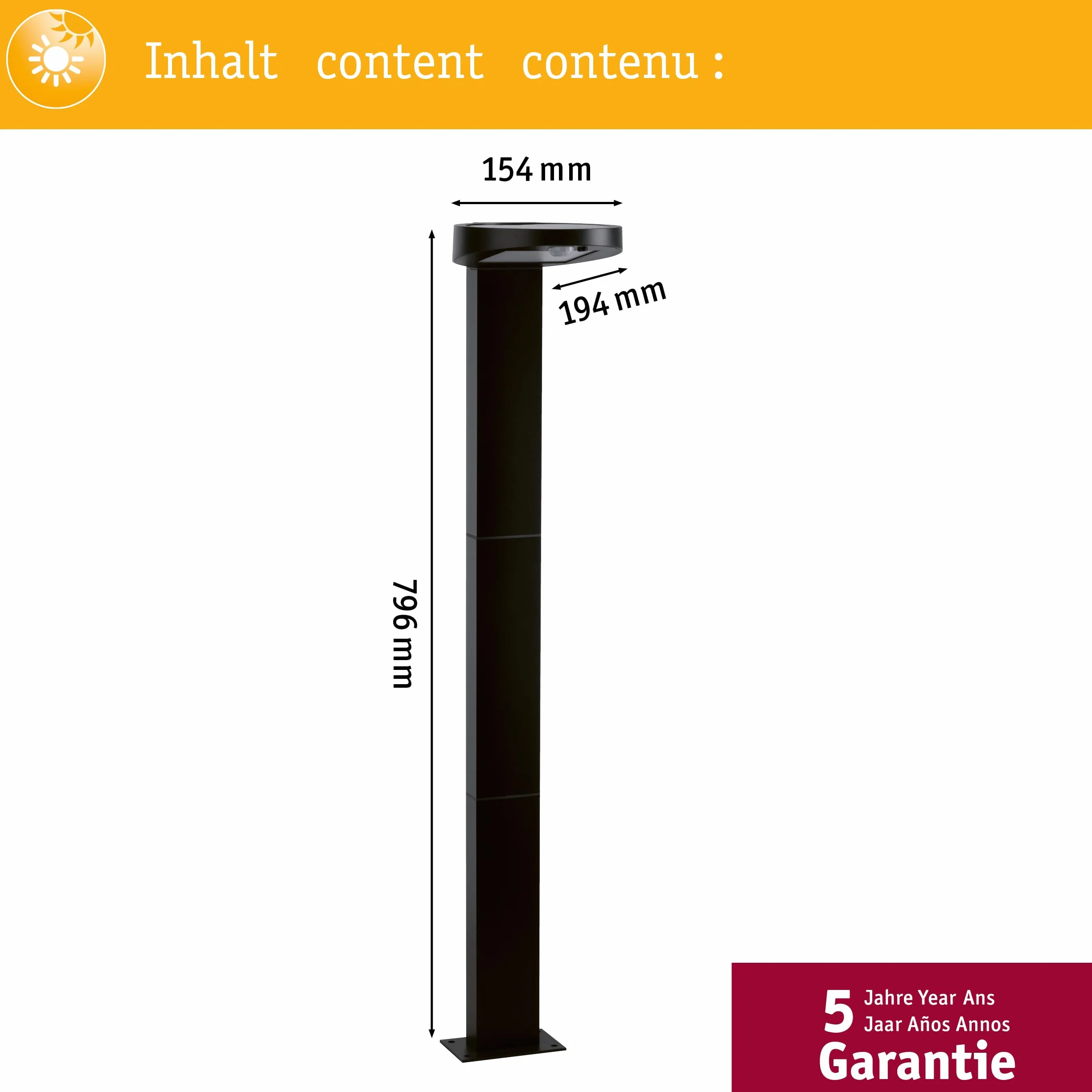 Paulmann Solar Ryse Lampa Ogrodowa Antracytowy 19,4 x 15,4 x 79,6 cm