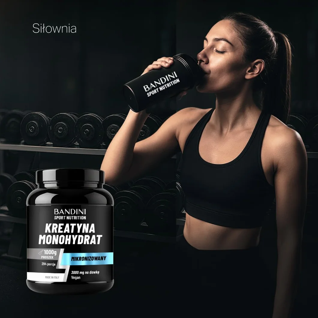 Bandini Kreatyna Monohydrate Micronised 1kg/1000g 100% czysty proszek - wegański - suplement diety na siłownię, dla sportowców, fitness, przedtreningowy - na bazie monohydratu kreatyny