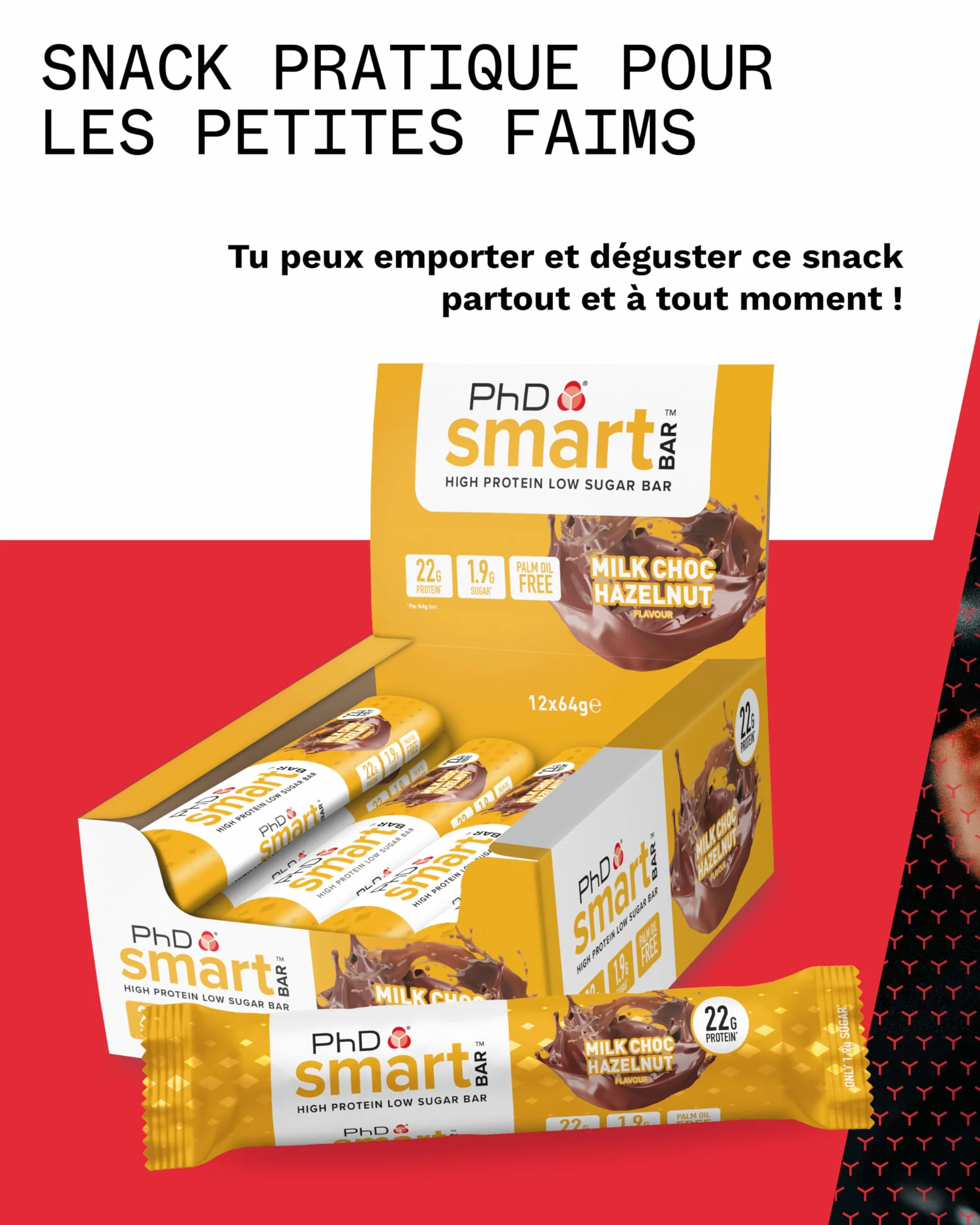 PhD Nutrition Smart Protein Bar baton białkowy 64g 20g białka niskokaloryczny czekoladowy orzech laskowy 12 sztuk