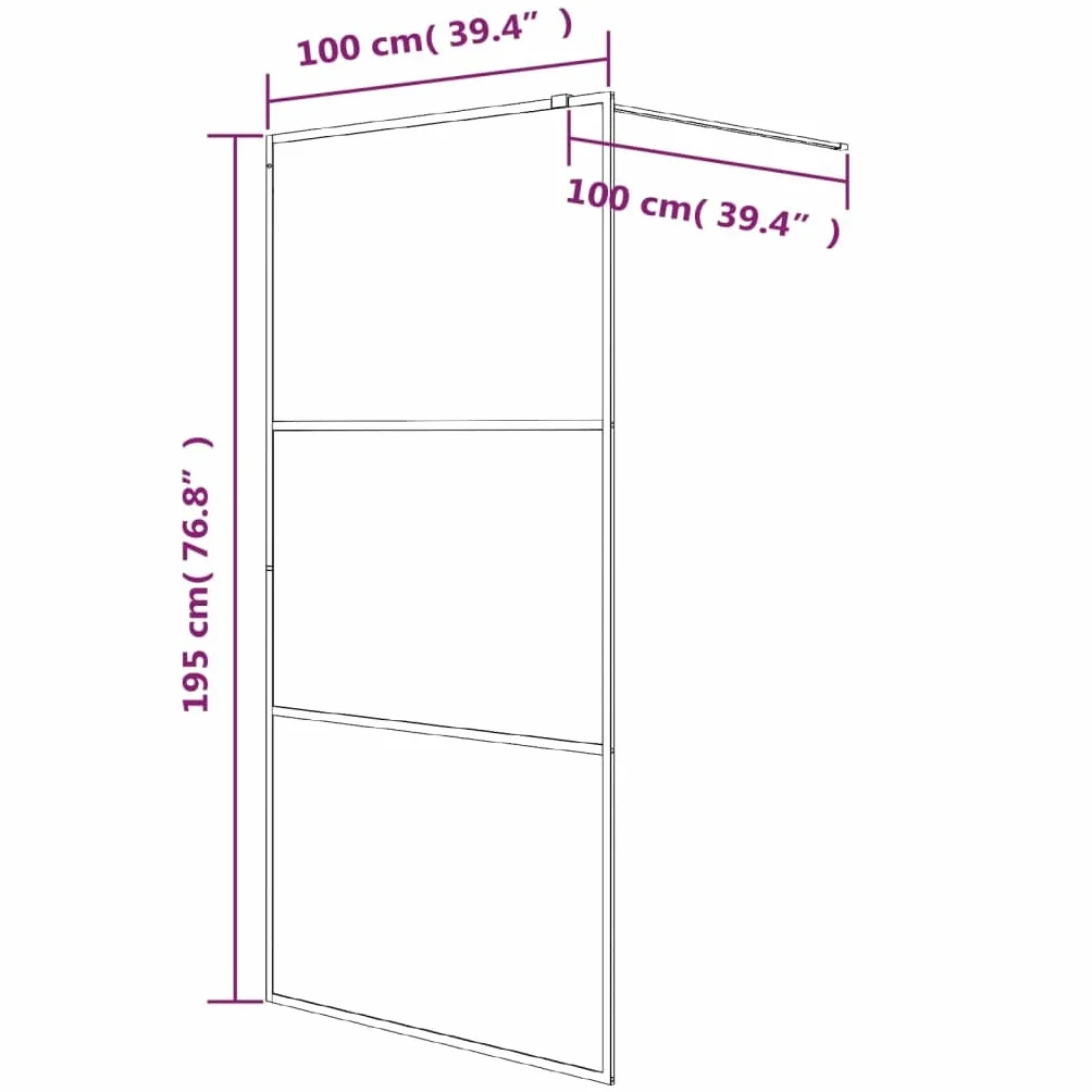 Ściana Prysznicowa — Minimalistyczne Akcesorium łazienkowe z solidną szklaną wnęką ESG, dopasowaną do Wnęki, Regulowany Profil, Czarna Aluminiowa Rama, bezproblemowa. (100 x 195 cm)