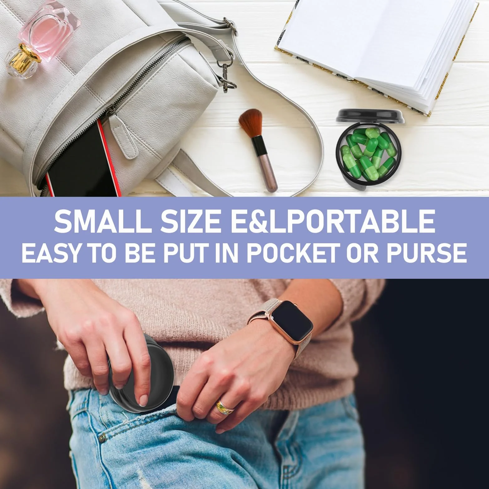 WLLHYF Mały mini organizer na tabletki 3 szt. przenośny podróżny pojemnik na leki czarny