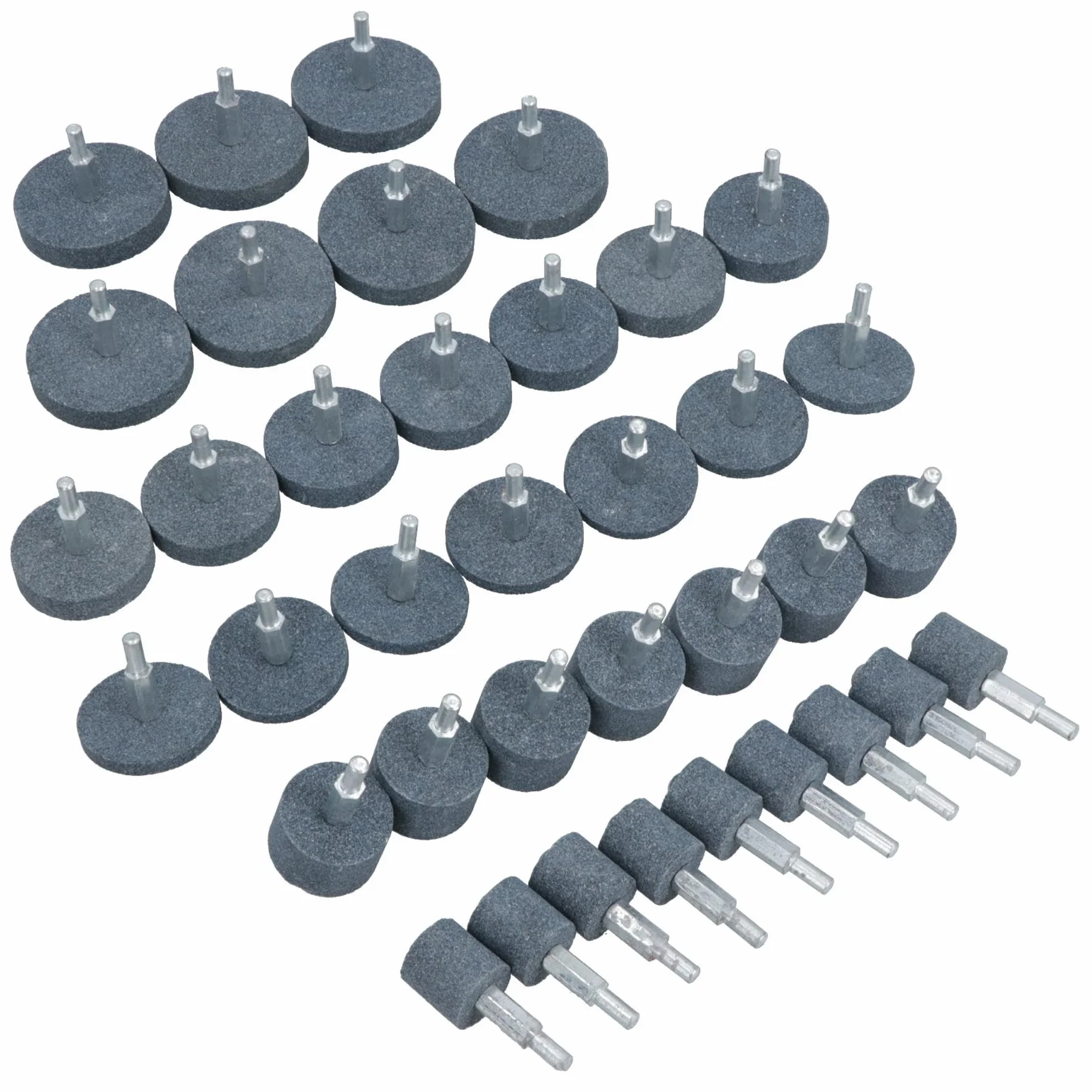 36 szt. różne kamienie szlifierskie/koła grube i drobne z trzpieniem 1/4" TE473