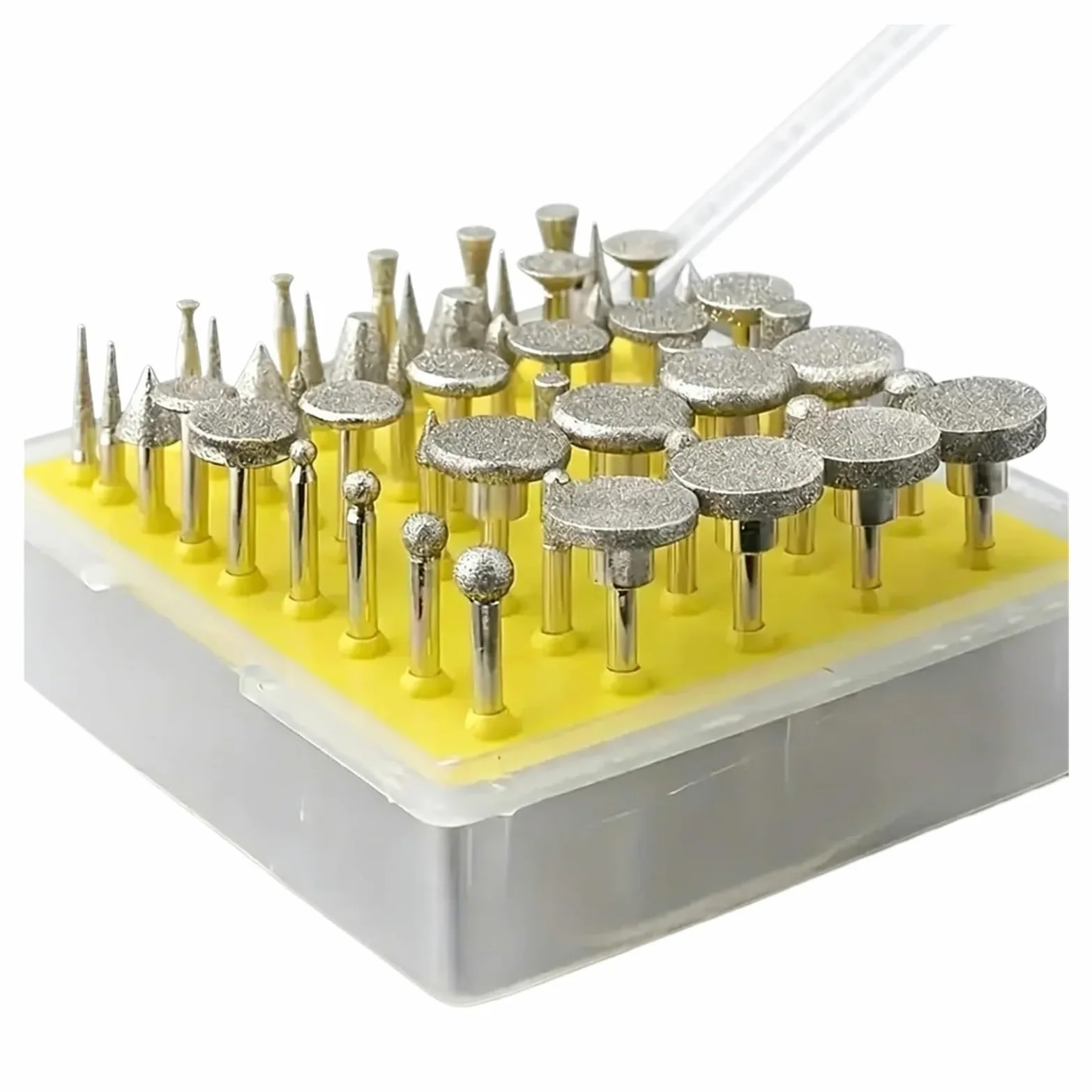 50pcs 1/8" (3mm) Diamond Burr Set, Coated Rotary Tool Bits for Engraving, Grinding, Polishing Stone, Jewelry, Glass & Ceramics