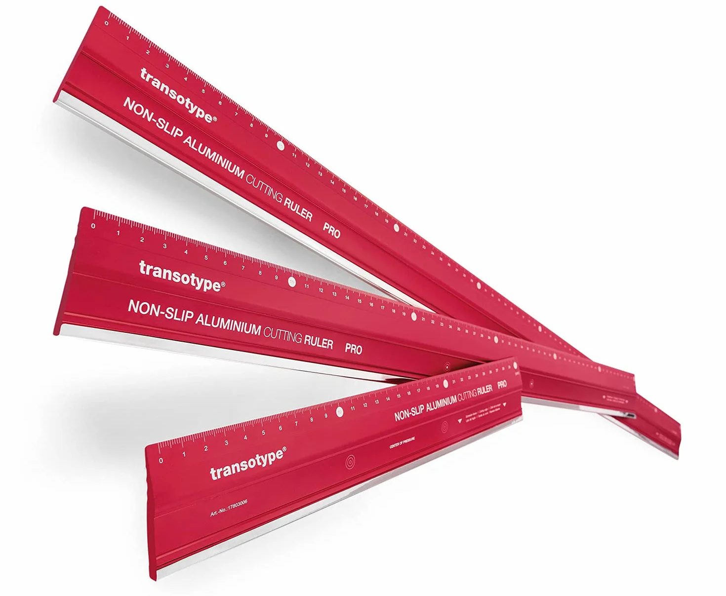 Linijka do cięcia PRO z aluminium w kolorze jasnoczerwonym, długość 60 cm, antypoślizgowa, wytrzymała, ze stalową krawędzią tnącą i profilem aluminiowym 50 mm