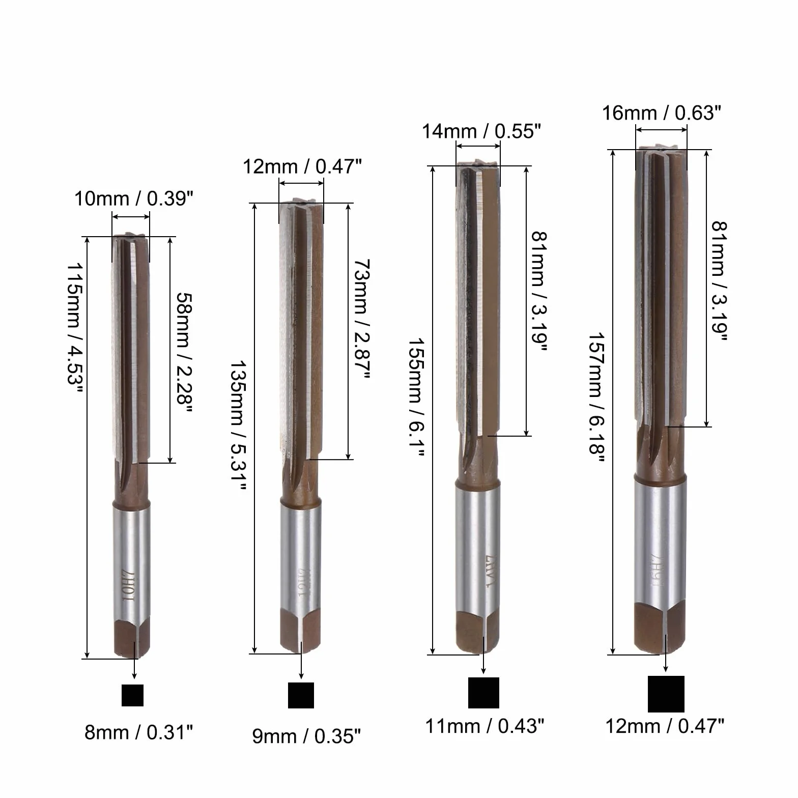 QUARKZMAN 9 szt. Zestaw rozwiertaków ręcznych 3 mm 4 mm 5 mm 6 mm 8 mm 10 mm 12 mm 14 mm 16 mm H7 metryczny rozwiertak ze stali stopowej prosty bit flet narzędzie do cięcia stali do wiercenia metalu