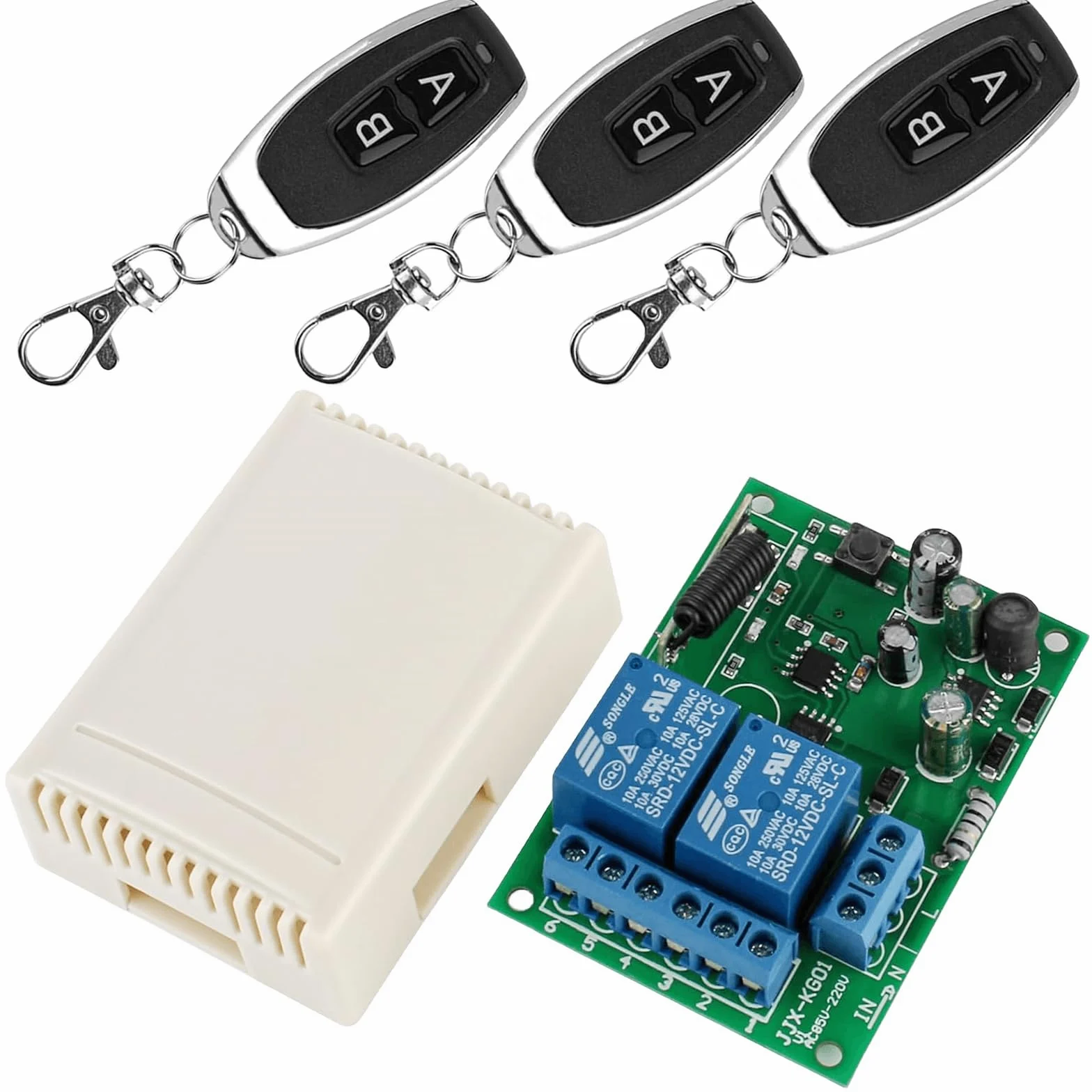 Bezprzewodowy pilot zdalnego sterowania 433 MHz 2 kanały AC 220-240 V odbiornik z 3 nadajnikami moduł przekaźnika RF