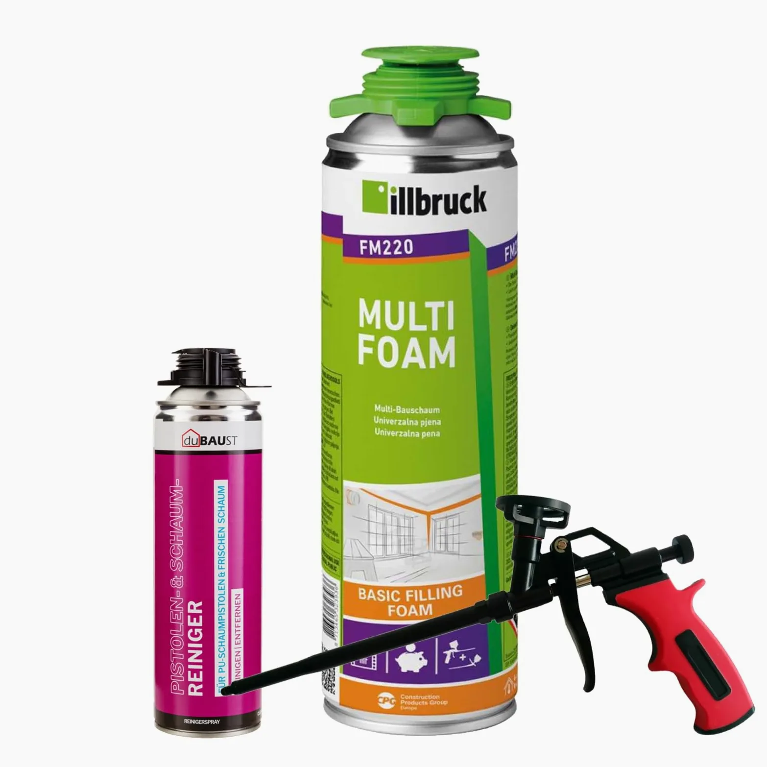 FM220 pianka budowlana, pianka montażowa, pianka do pistoletu, pianka okienna, wysoka izolacja akustyczna, izolacja cieplna, zestaw 500 ml (z środkiem czyszczącym AA290 + pistolet piankowy Business, 1