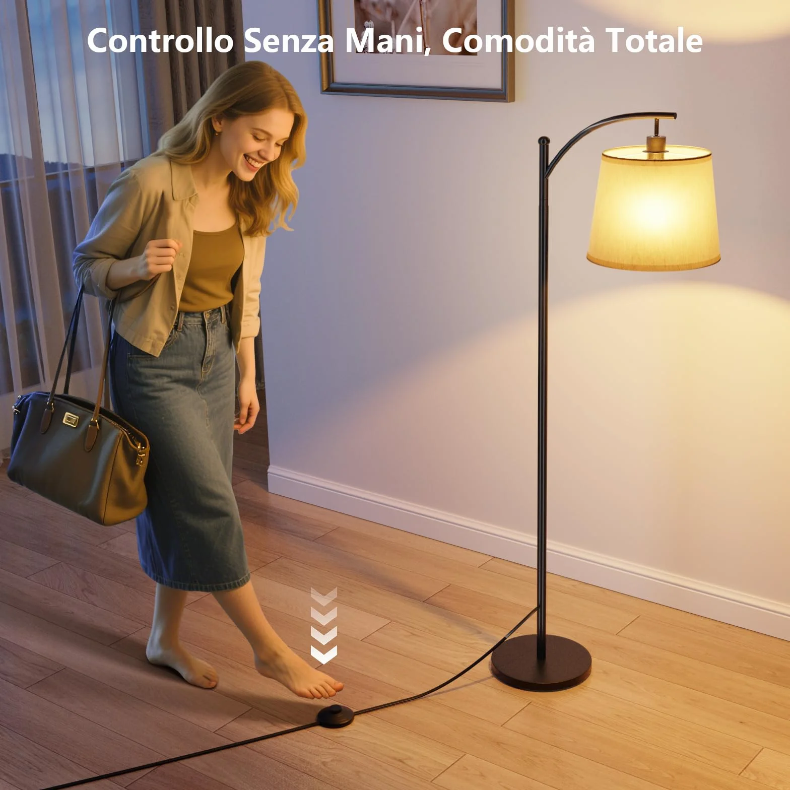Lampa Podłogowa do Salonu, Lampa łukowa ze Zdalnym Sterowaniem, ściemnialna Lampapodlogowa z Przełącznikiem Nożnym, 3 Temperatury Barwowe, Odpowiednia do Salonu, Sypialni I biura