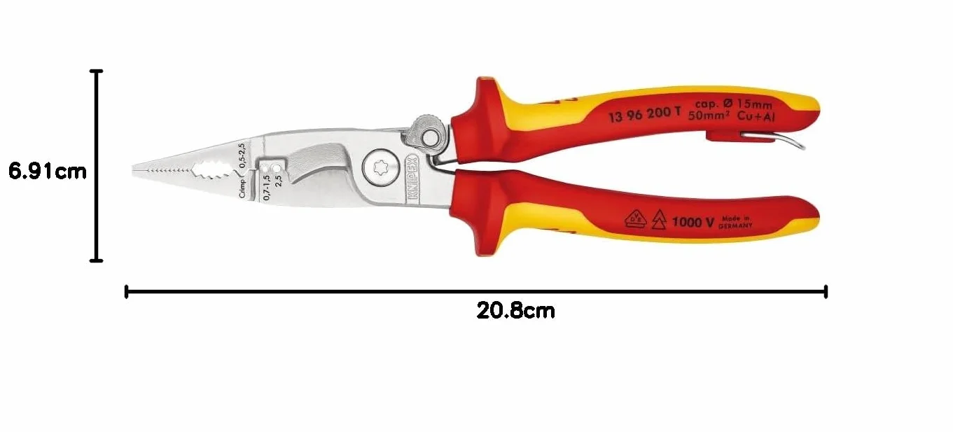 KNIPEX Szczypce do prac elektroinstalacyjnych chromowany z wielokomponentowymi nasadkami izolowanymi wg VDE 200 mm, 13 96 200 T