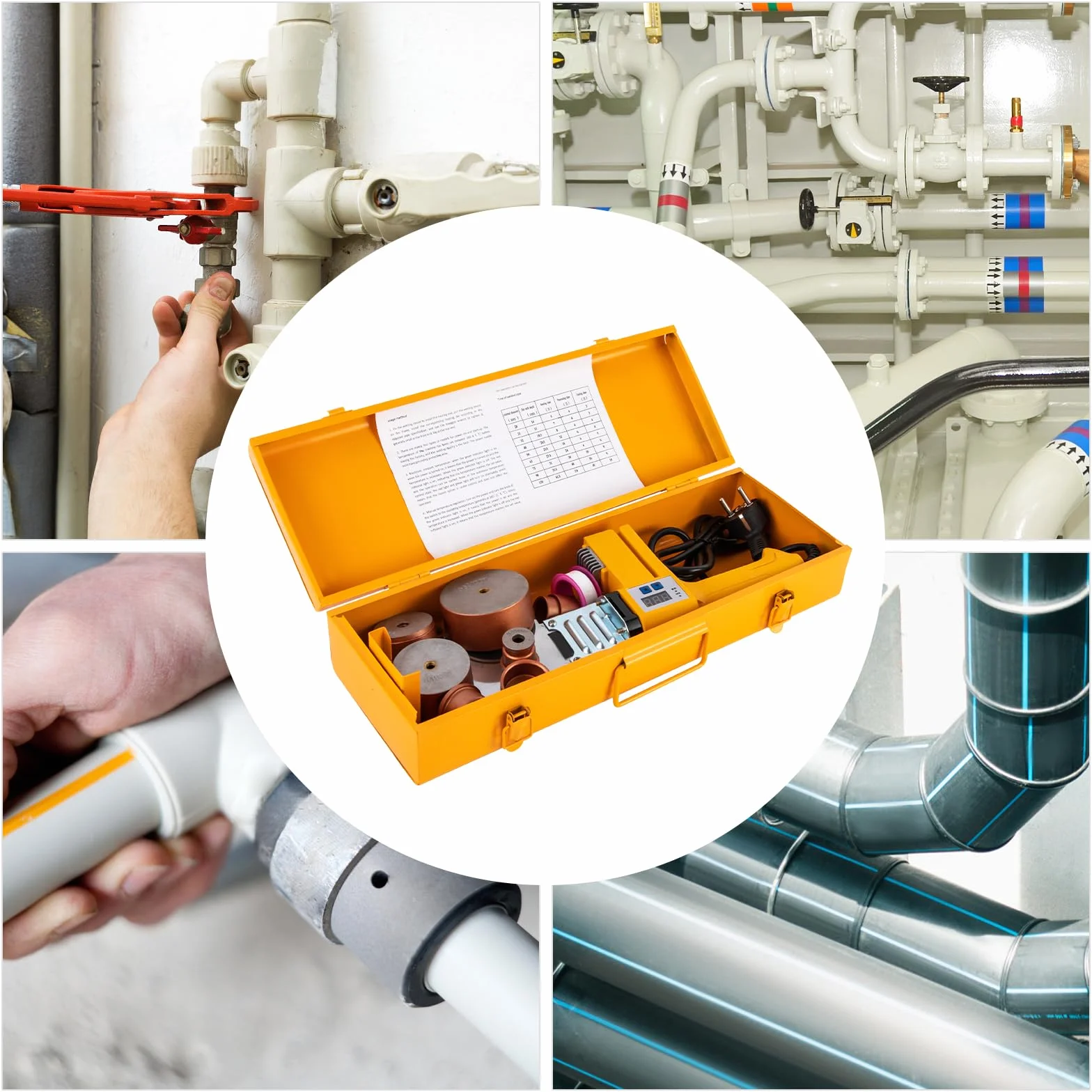 Spawarka do rur 1000 W, elektryczne narzędzie do spawania do spawania PPR, PE, PP, HDPE, PCW, gospodarstwa domowego, warsztatu, na placu budowy, głowice tnące 20-63 mm