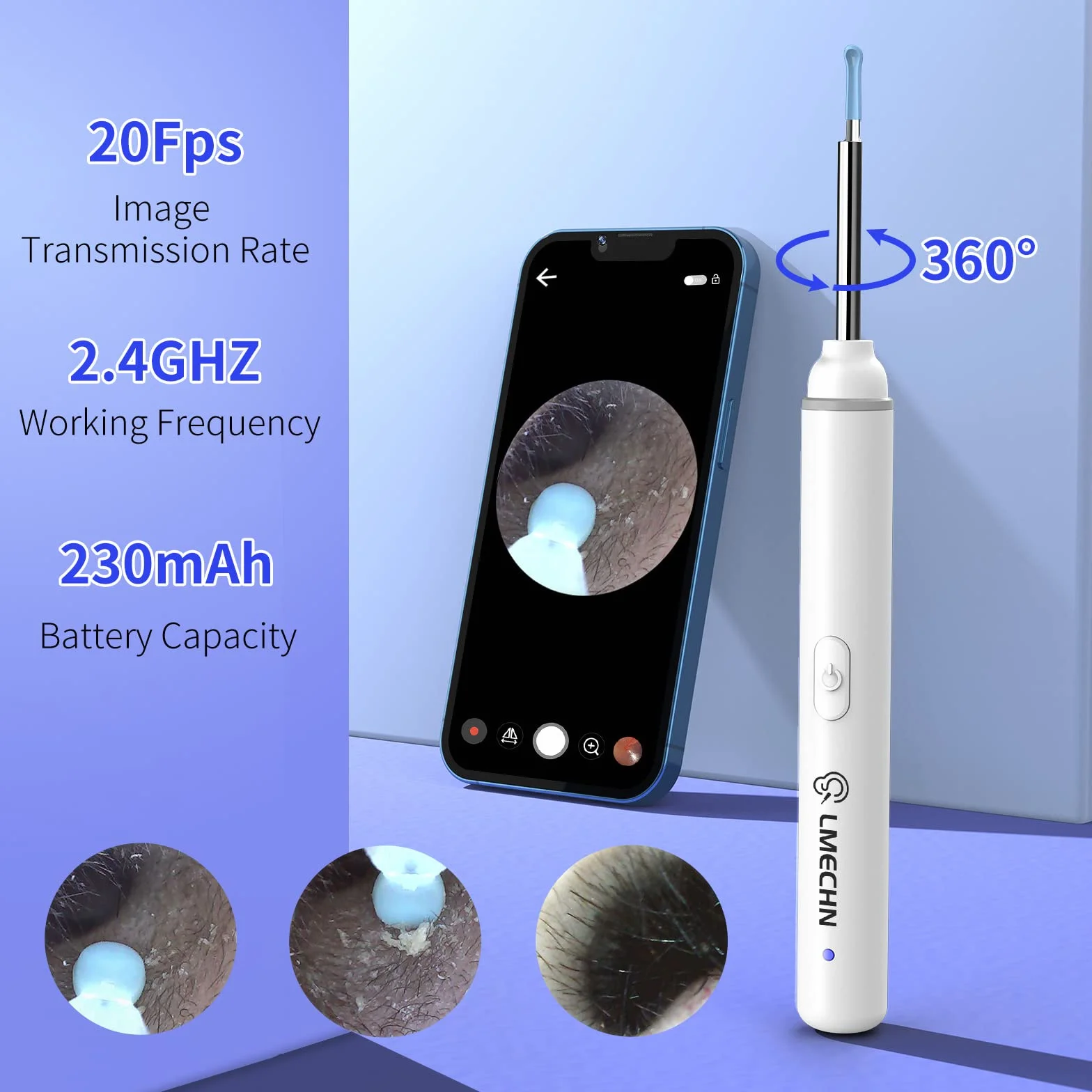 Otoskop HD 1920P Wodoodporna kamera do uszu IP67 6 diod LED iOS Android (biały)