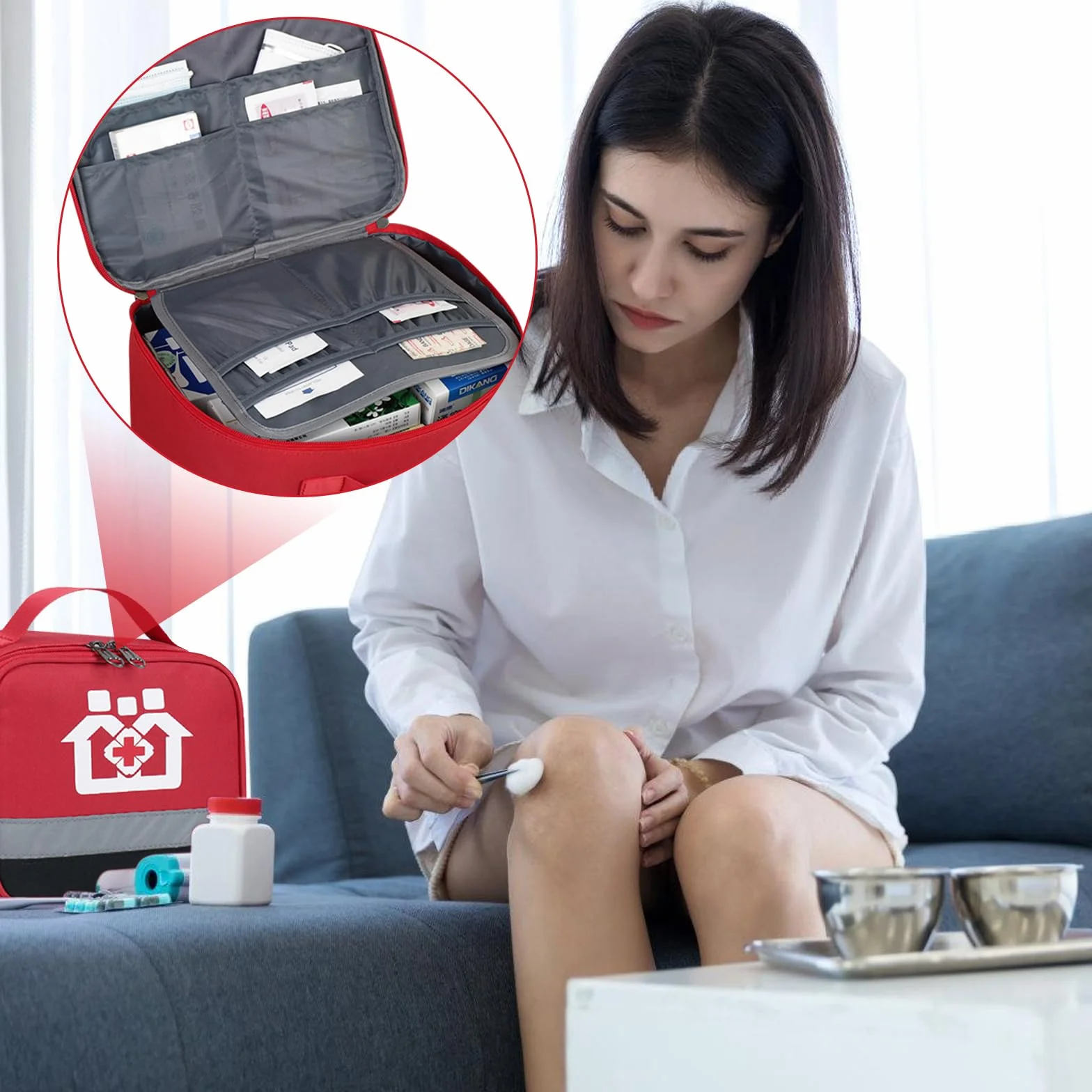 Torba na leki, 2 sztuki, torba na lekarstwa, wodoodporna, torba pierwszej pomocy medycznej o dużej pojemności, pusta torba do przechowywania leków, do szkoły, podróży, na kemping, wędrówki (czerwony)