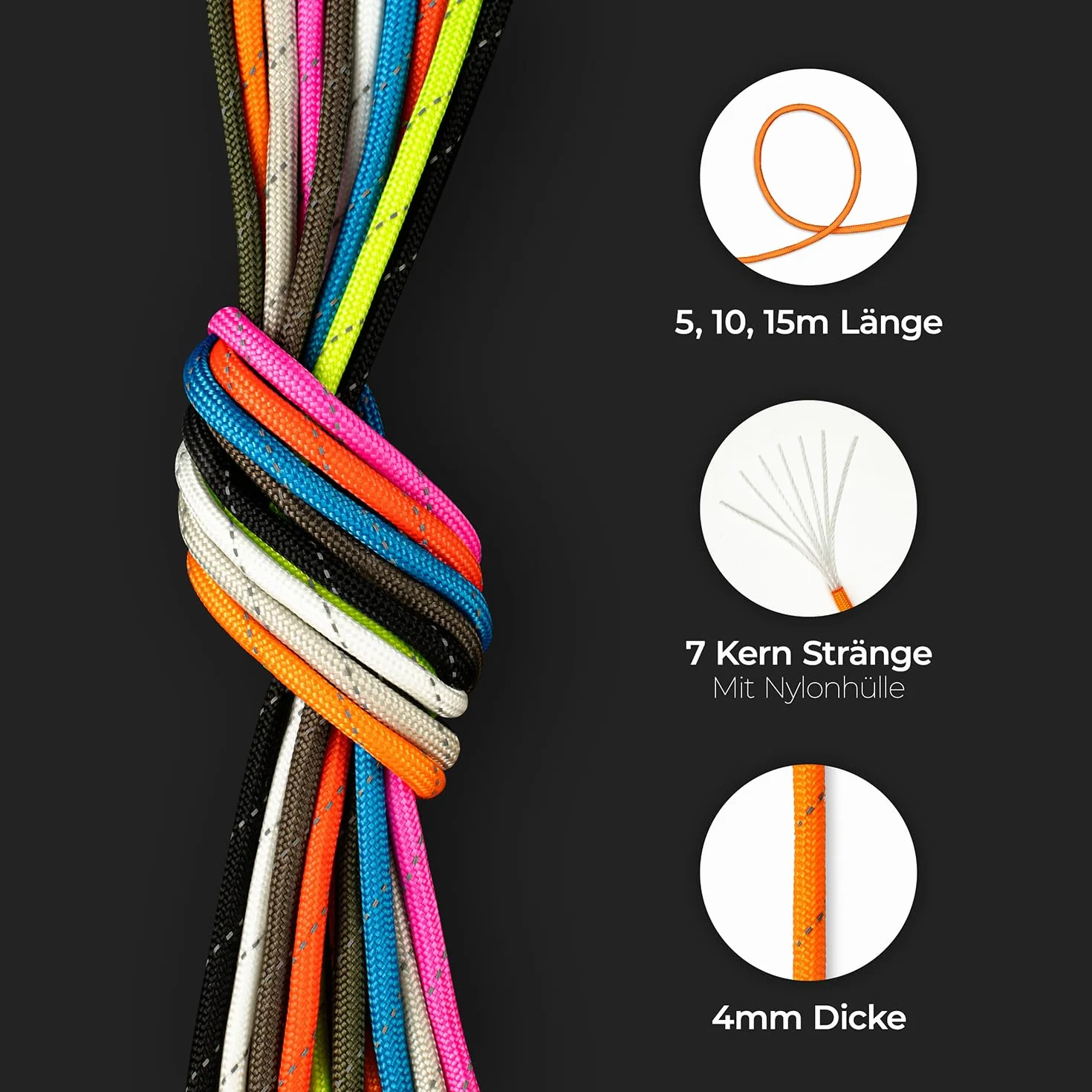 NOWA AMZoutdoor® 4mm odblaskowa linka Paracord 550 | Odblaskowa linka Paracord | Sprzęt outdoorowy | Kemping outdoorowy | Linki Paracord (Oliwkowo-zielona/kamuflaż odblaskowy, 5 metrów)