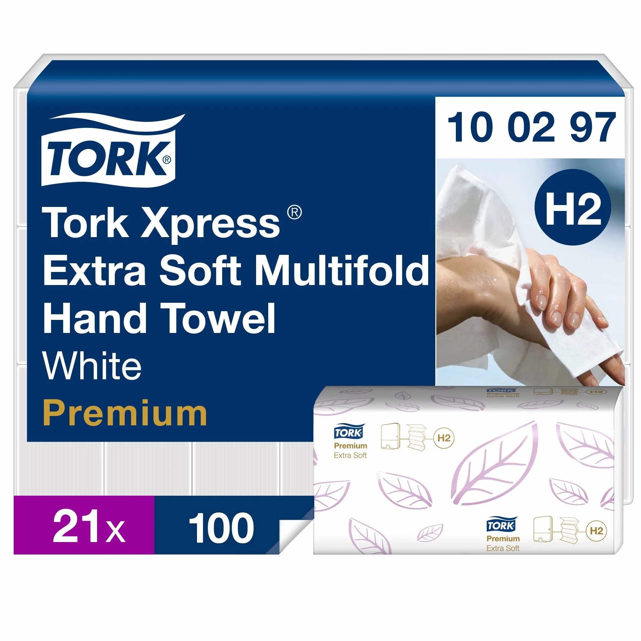 Tork Xpress ekstramiękki ręcznik Multifold, 4-panelowy (w składce wielopanelowej), biały, H2, Jakość Premium, 21 x 100 listków, 100297