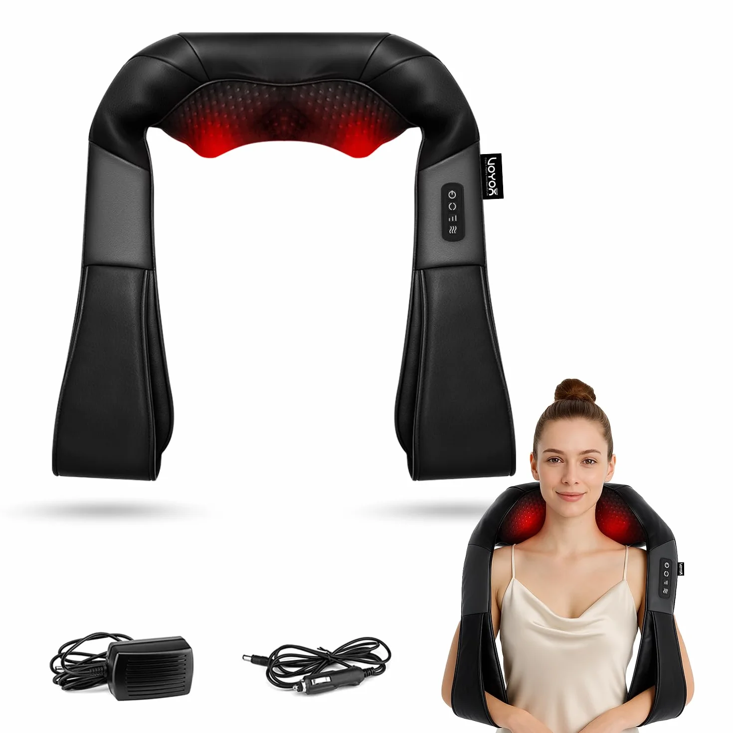 VOYOR Shiatsu Neck and Shoulder Massager with Heat, 4D Kneading, Full Body Muscle Pain Relief PJ100
