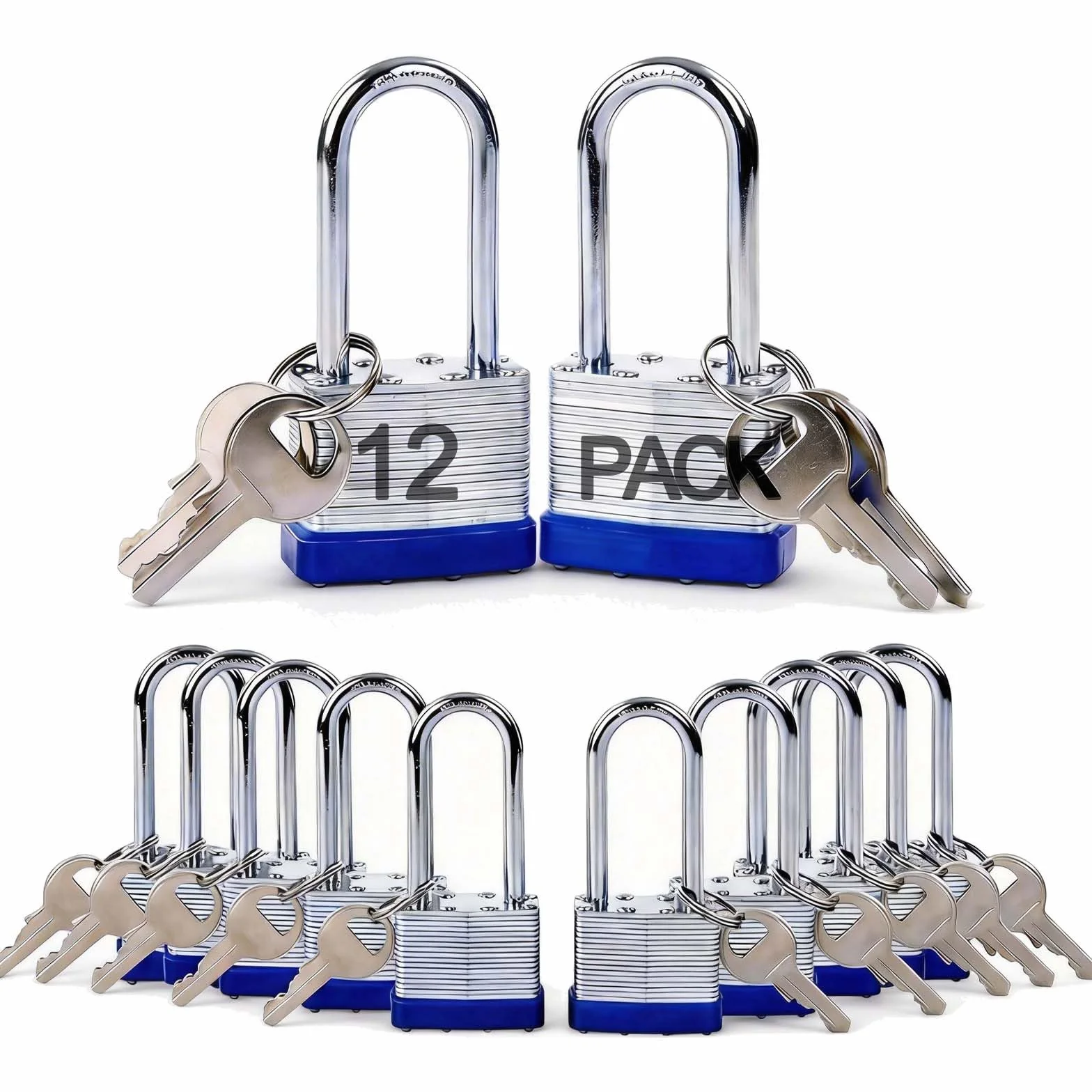 SEPOX® 14 szt. zestaw kłódki laminowane podobne do kluczy z tym samym kluczem, hartowana stal, długa szekla, opakowanie 14 1-9/16 cala, 40 mm, wytrzymały stalowy korpus zamka każdy zamek z 2 dużymi