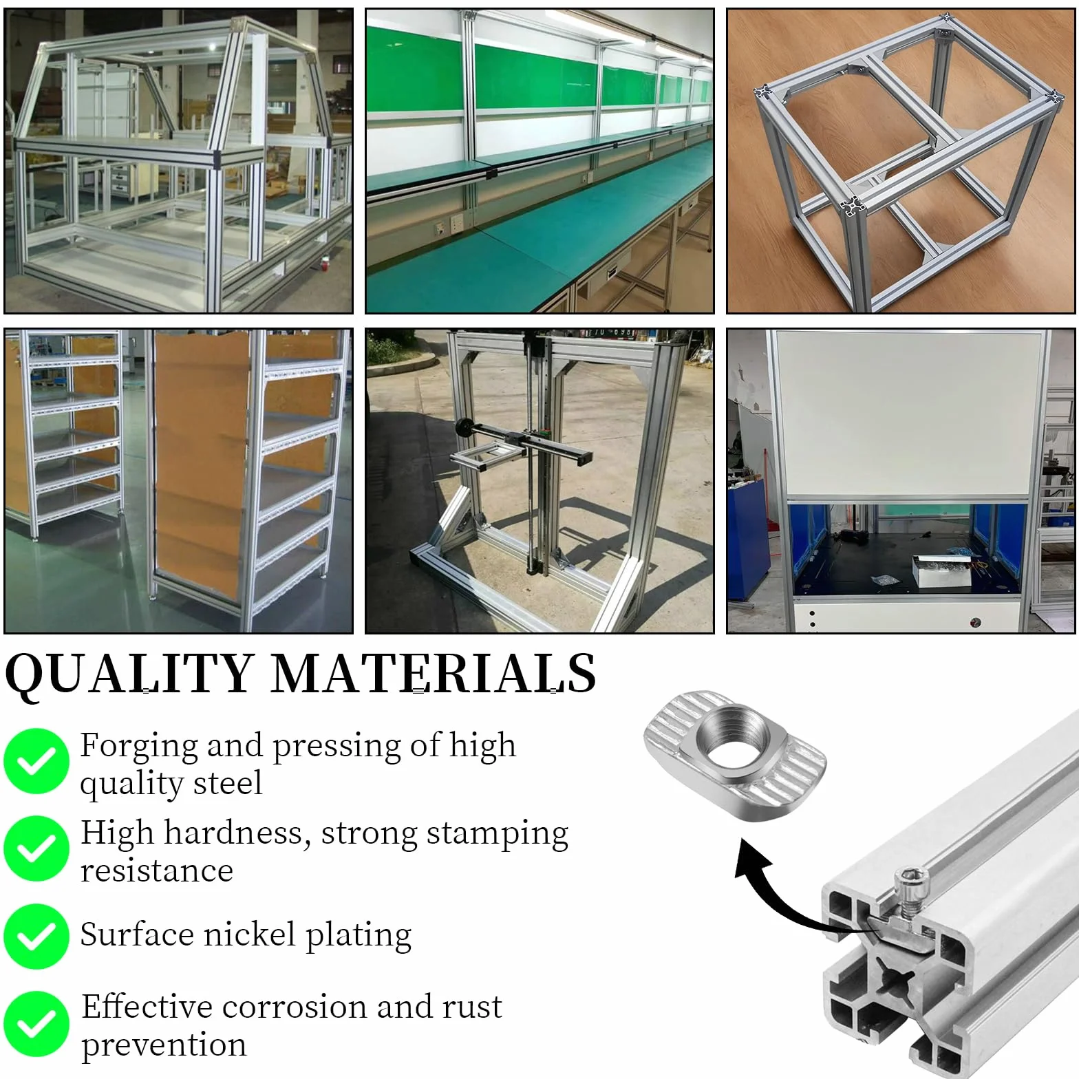 100 sztuk kamieni do rowków M6, nakrętki z łbem młotkowym, ze stali węglowej, do profili aluminiowych z serii 30, do profili aluminiowych, szyny szczelinowej, srebrne