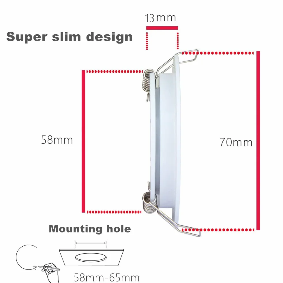 acegoo Zestaw 4 lamp LED 12 V 3 W otwór 58-65 mm reflektor punktowy płaski aluminiowa 215 lm