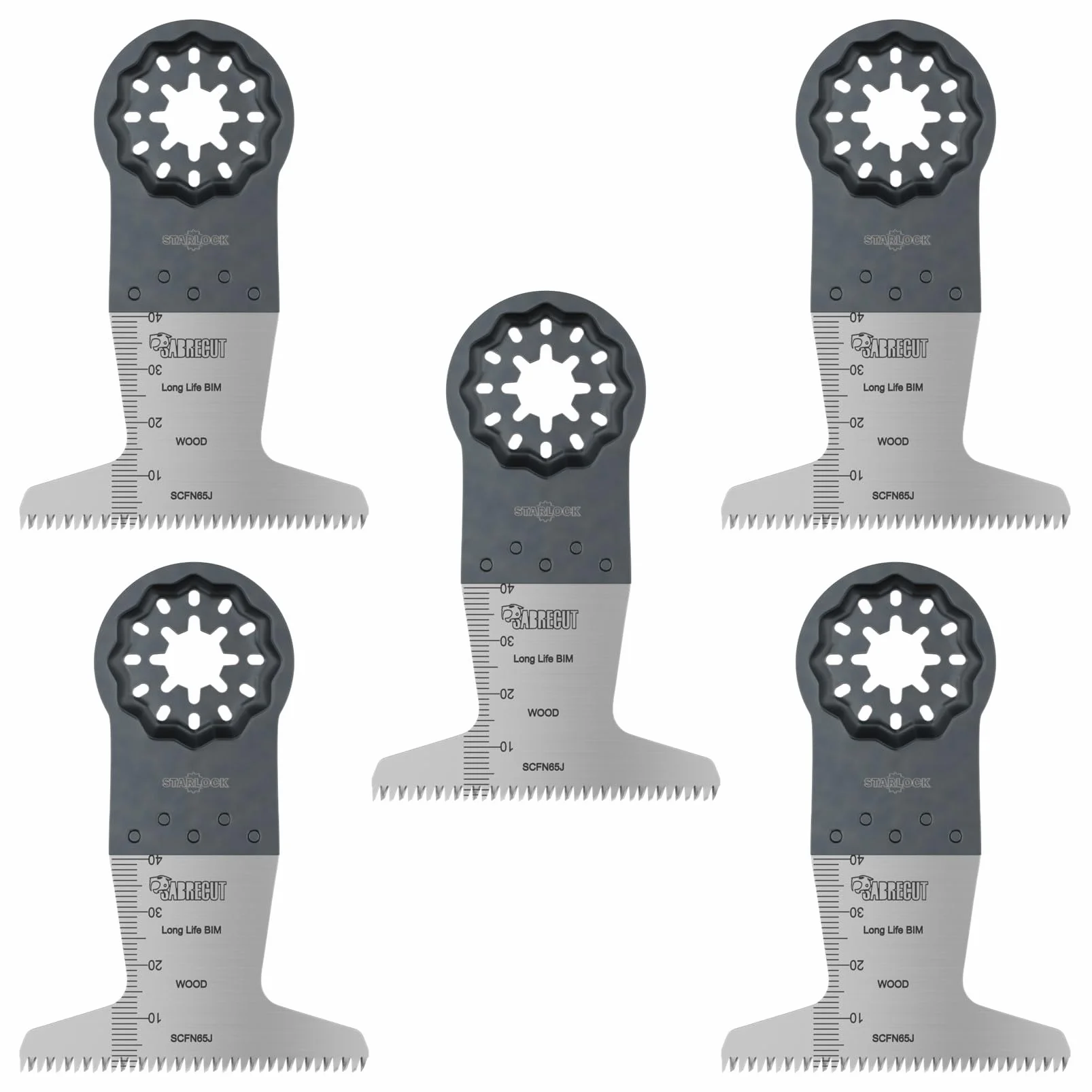 SabreCut 5pcs SCFN65J_5 65mm x 40mm 14 TPI Grube Ząb Ostrza multitool | Kompatybilne z Bosch, Fein (Non-StarLock), grube ostrza tną szybko