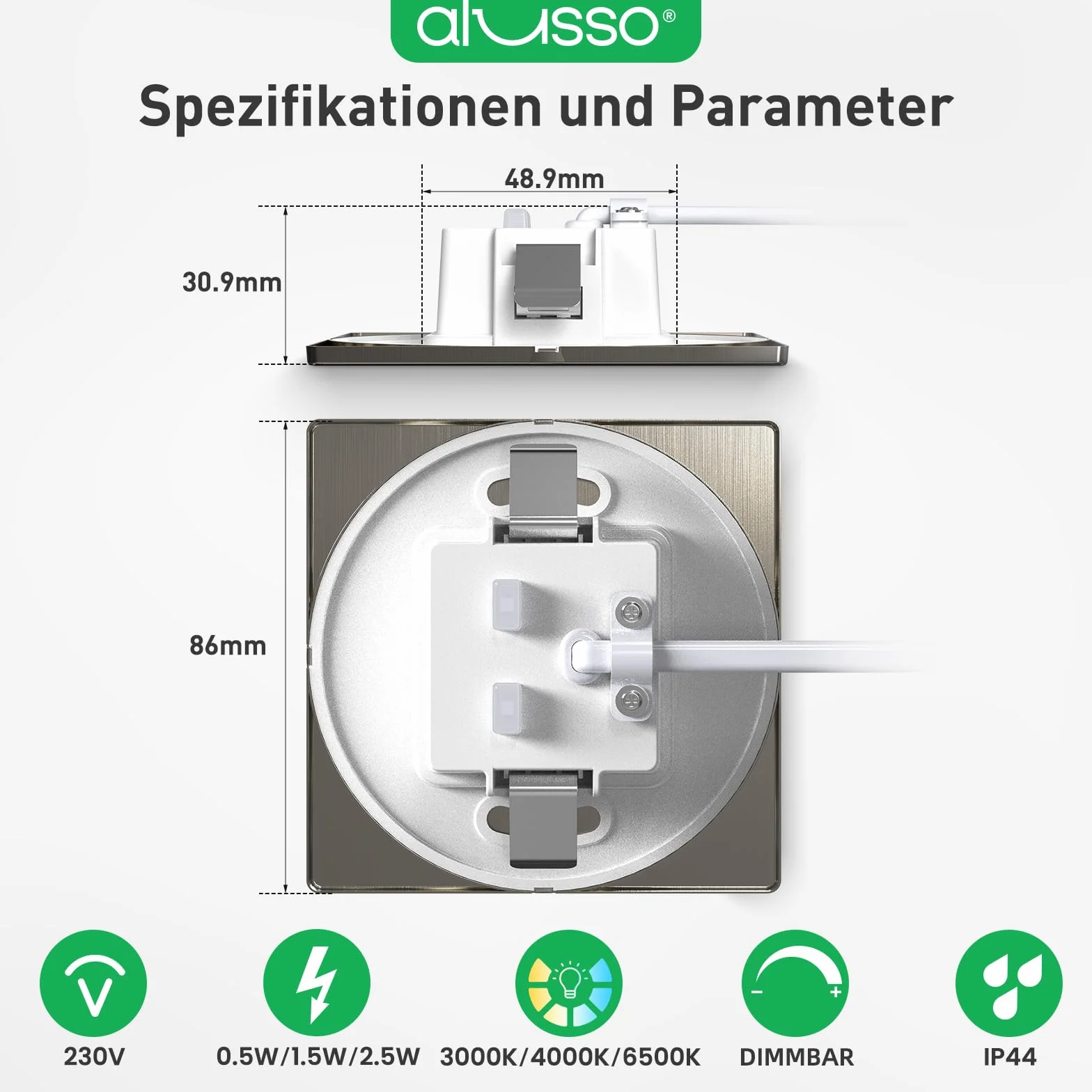 ALUSSO Zestaw 6 oświetlenia schodów LED, 230 V, możliwość ściemniania, 3CCT, ciepła biel, neutralna biel, zimna biel, 3 W, 0,5 W, 1,5 W, 2,5 W, IP44, oświetlenie schodów, oświetlenie schodów