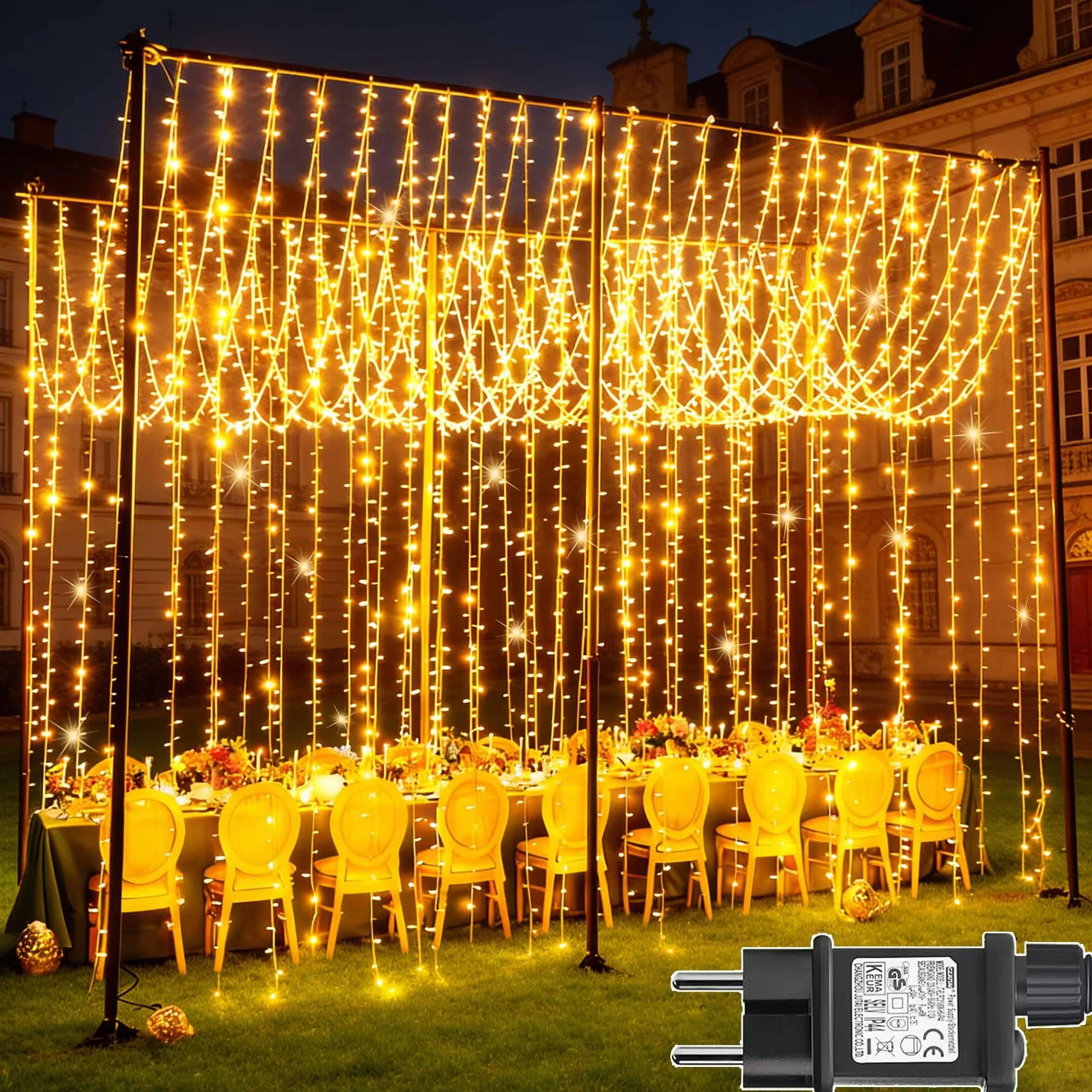 Joycome Kurtyna świetlna, 6 m x 3 m, 600 diod LED, 8 trybów świecenia, oświetlenie bożonarodzeniowe, zasilanie prądem, wodoszczelna, na ścianę, do pokoju, na balkon, do użytku na zewnątrz, dekoracja