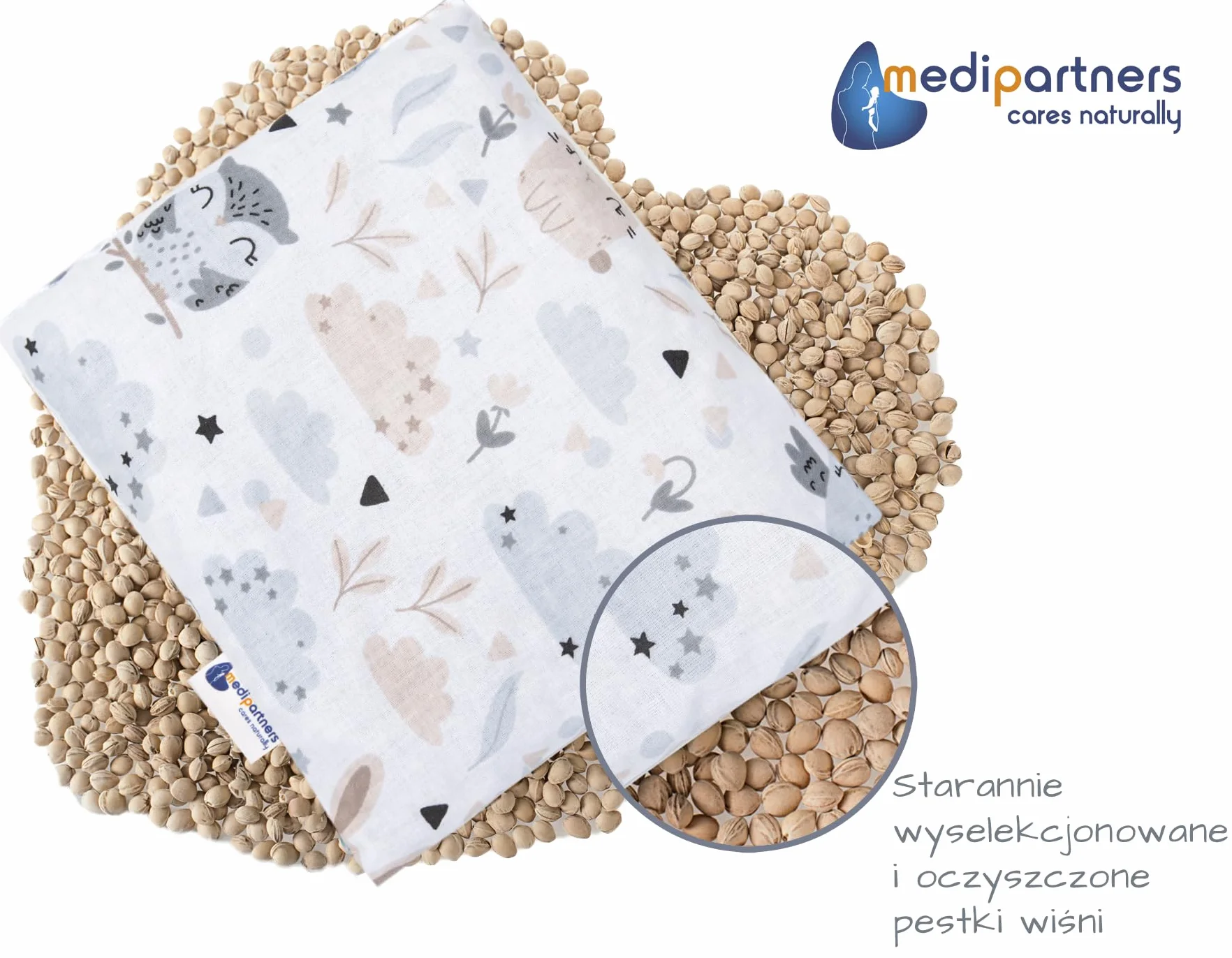 Medi Partners Termofor Pestki wiśni Poduszka rozgrzewająca 500g Prostokąt 20x25 Naturalny Ekologiczny Terapia ciepłem zimnem 100% Bawełna (Polana)