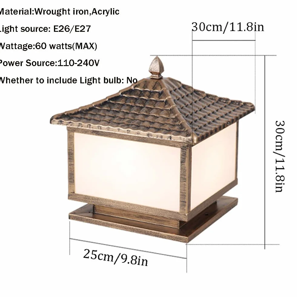 Złote lampy ogrodowe, oświetlenie ścieżki, odporne na warunki atmosferyczne oświetlenie zewnętrzne, antyczne oświetlenie kolumn zewnętrznych, wodoodporne oświetlenie słupków z podstawą do montażu na