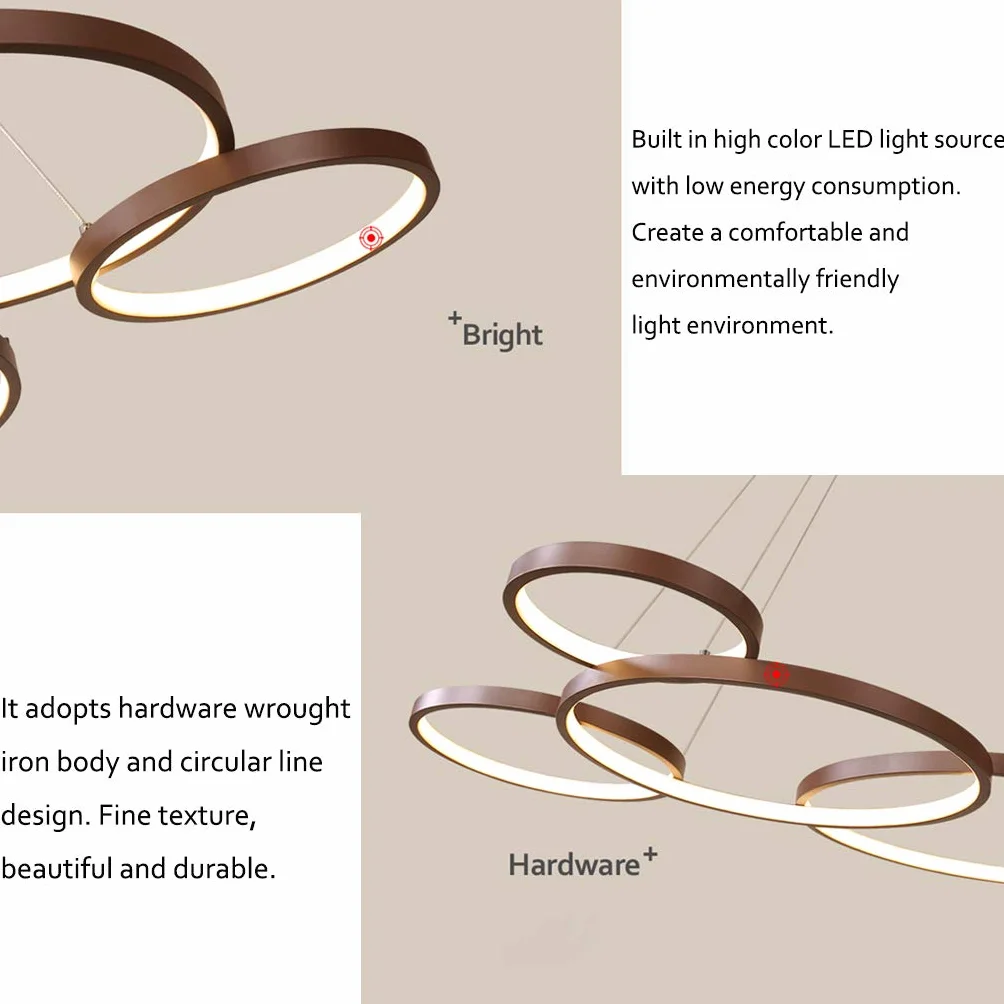 Nowoczesna lampa wisząca LED z pilotem zdalnego sterowania, przyciemniana, z regulacją wysokości, żyrandol do salonu, jadalni, biura, sypialni, lampa sufitowa, 60 x 48 cm, 42 W, cztery pierścienie