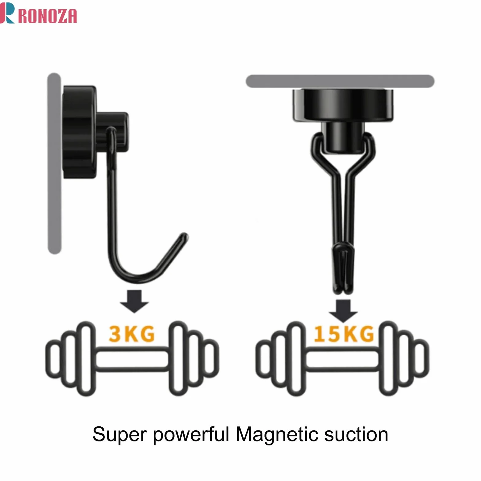 Ronoza 5 sztuk haczyków magnetycznych, bardzo mocne, magnesy neodymowe, 16 mm, magnetyczne haczyki, maks. nośność 15 kg, nadają się do grilla, kuchni, gadżetów, szafek, biura, lodówki (czarne)