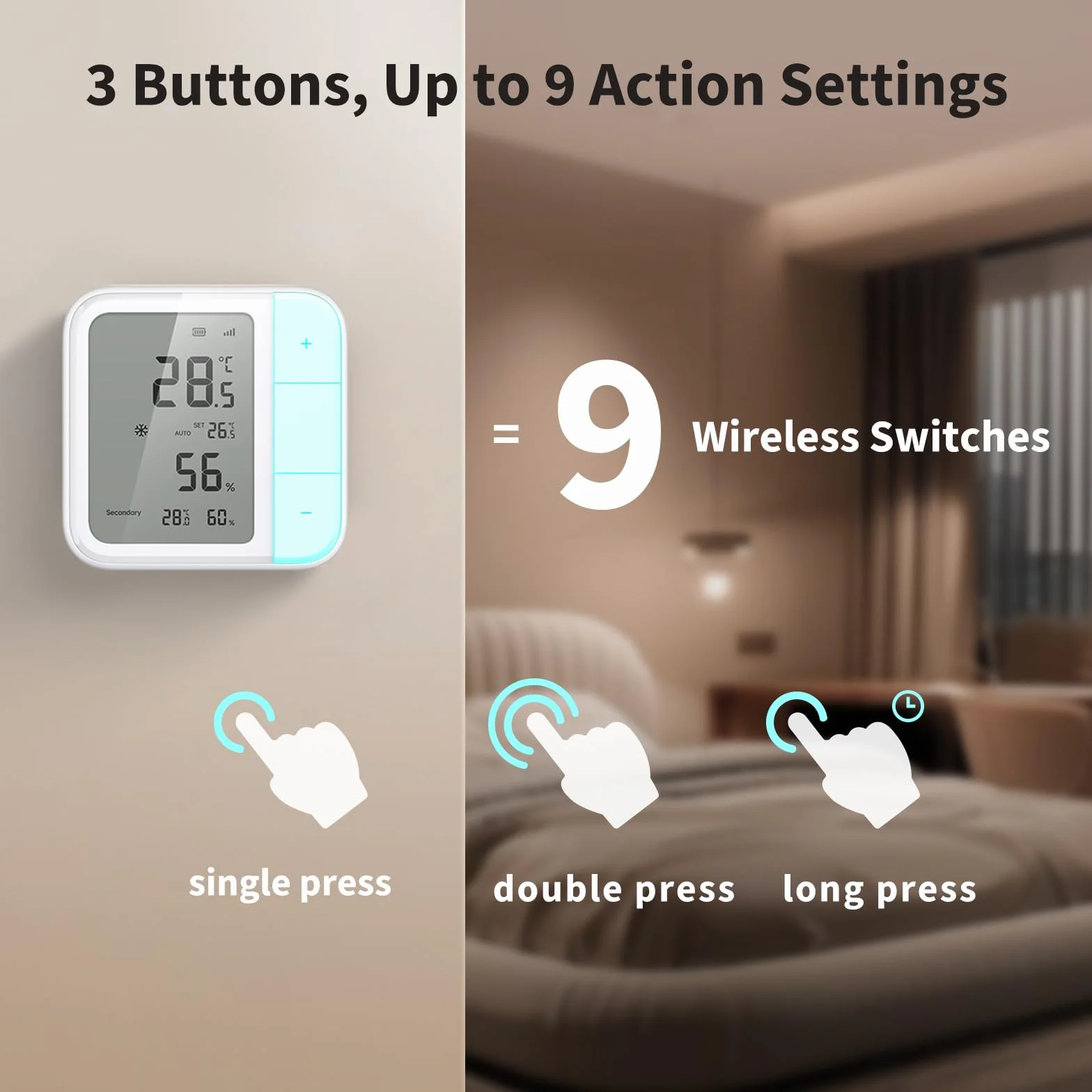 Aqara Thread/Zigbee Wielofunkcyjny czujnik temperatury W100, Temperature & Humidity Monitoring, Bezprzewodowy, Zdalne Sterowanie HVAC, 3 przyciski, Matter, HomeKit, Apple Home, Alexa, Google