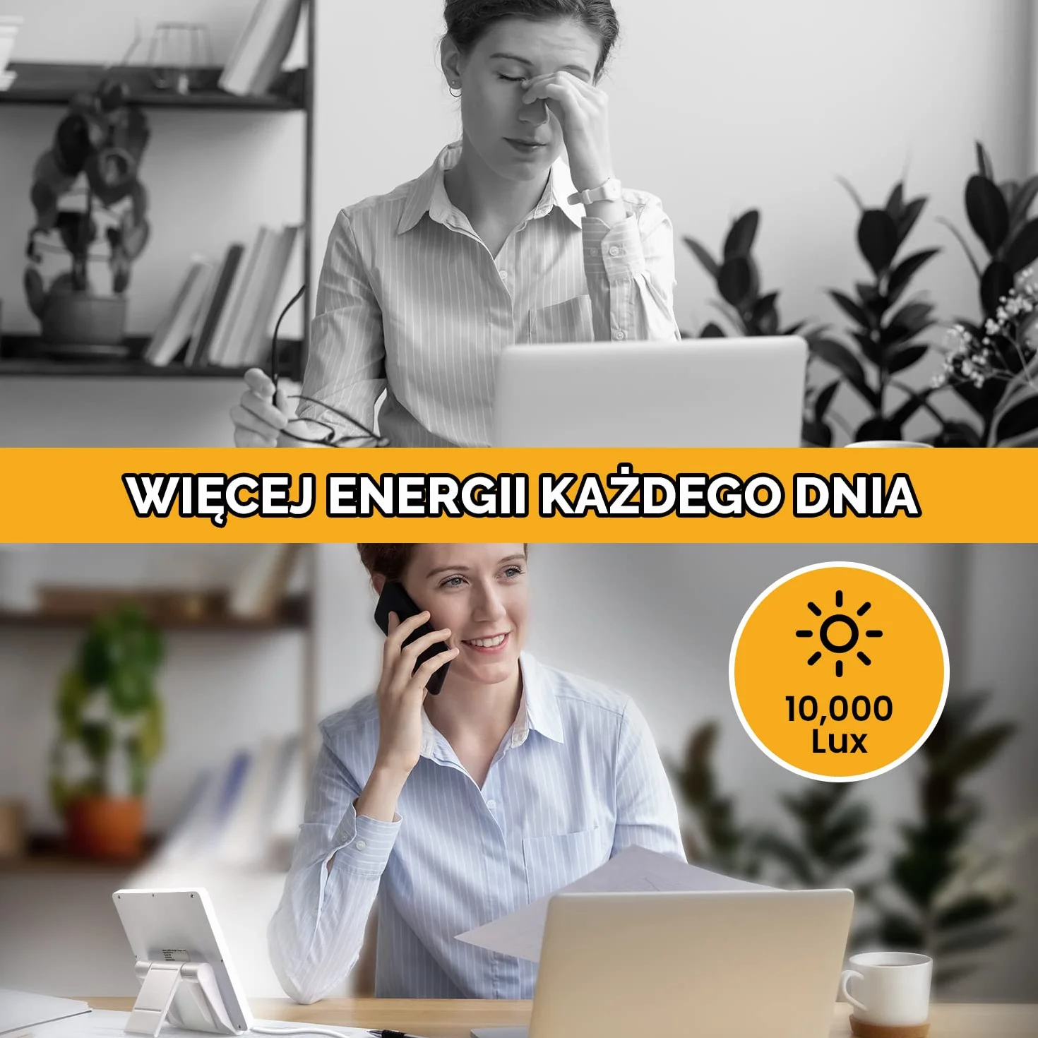 Lampa do światłoterapii 10000 Lux - Więcej Energii Każdego Dnia – Światłem O Pełnym Widmie - Poprawia Nastrój I Morale