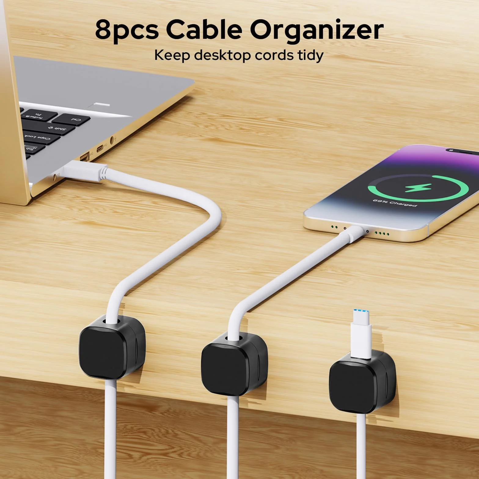 Euqvunn Cable Clips, 8 Pack Magnetyczne Uchwyty na Kable, Gładkie Regulowane Kable, Samoprzylepne Uchwyty na Kable Ładowarki, Uchwyt na Kable do Telefonu USB na Biurko, Stolik Nocny, Samochód(Czarny)