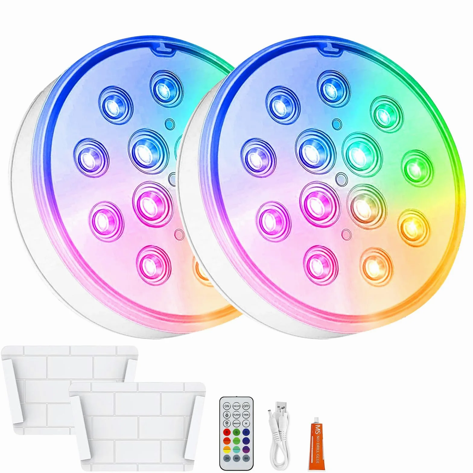 Oświetlenie podwodne do basenu, 2 sztuki, z pilotem zdalnego sterowania, wodoszczelność IP68, 13 diod RGB, oświetlenie stawu, do ogrodu, na basen, wannę, akwarium