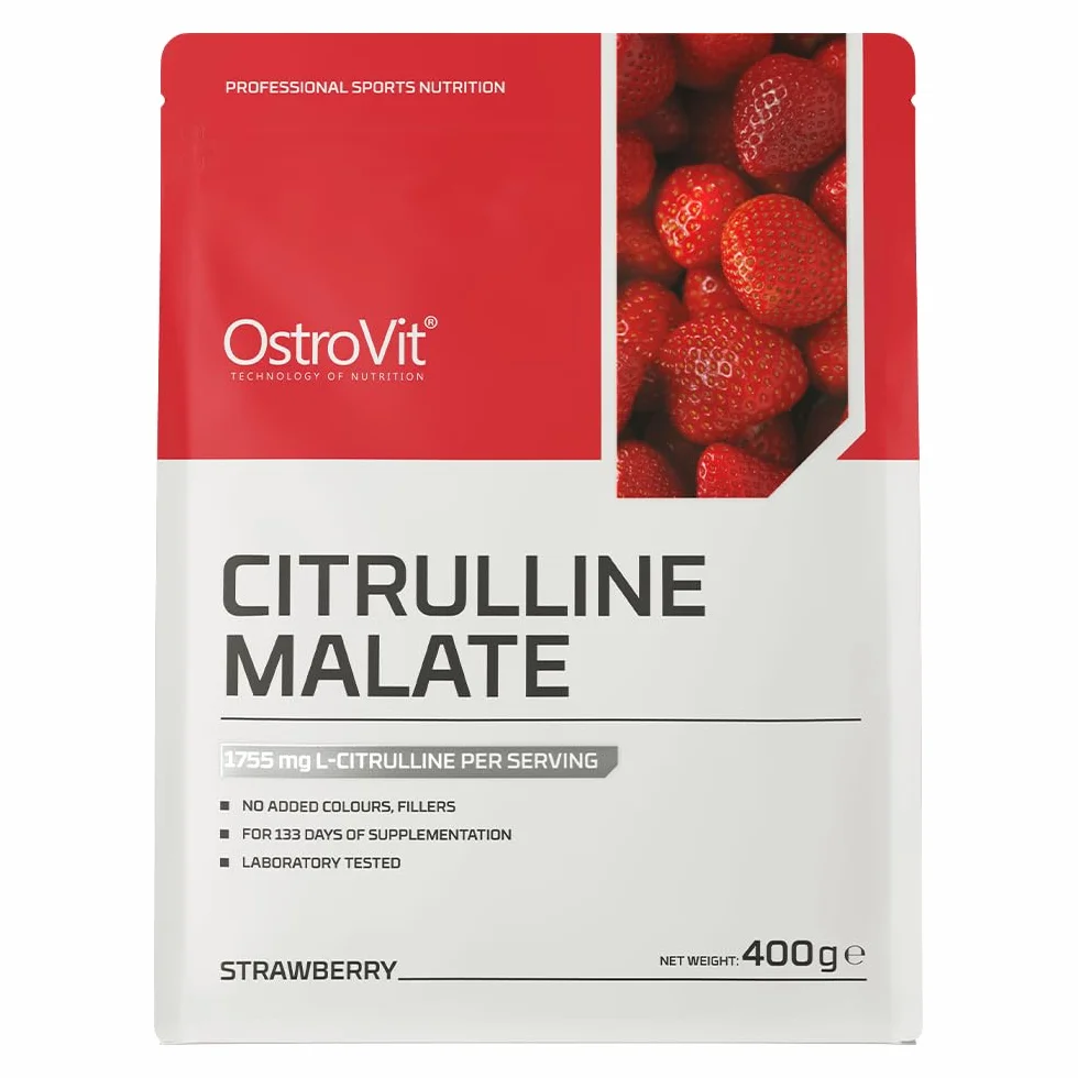 OstroVit Cytrulina | 400 g | Jabłczan L-Cytruliny | 2700 mg na porcję | Truskawkowy Smak | Bez Cukru | 133 Porcje | Wegański Suplement Diety