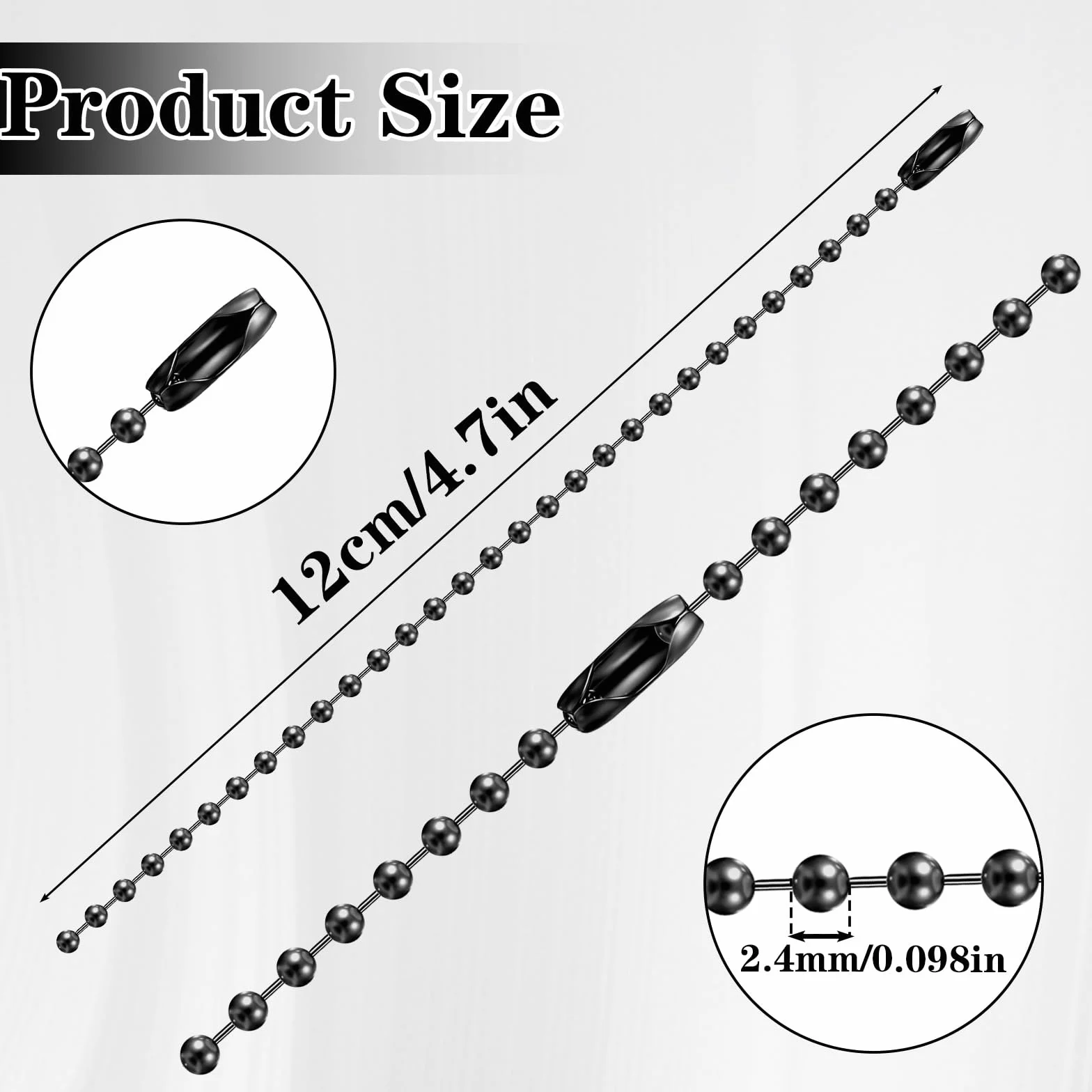 Łańcuszki kulkowe z koralikami, łańcuszek ze stali nierdzewnej, metalowe wiszące łańcuszki 10 cm, breloki kulkowe ze złączami, naszyjnik z koralikami do produkcji biżuterii, rękodzieła, 100