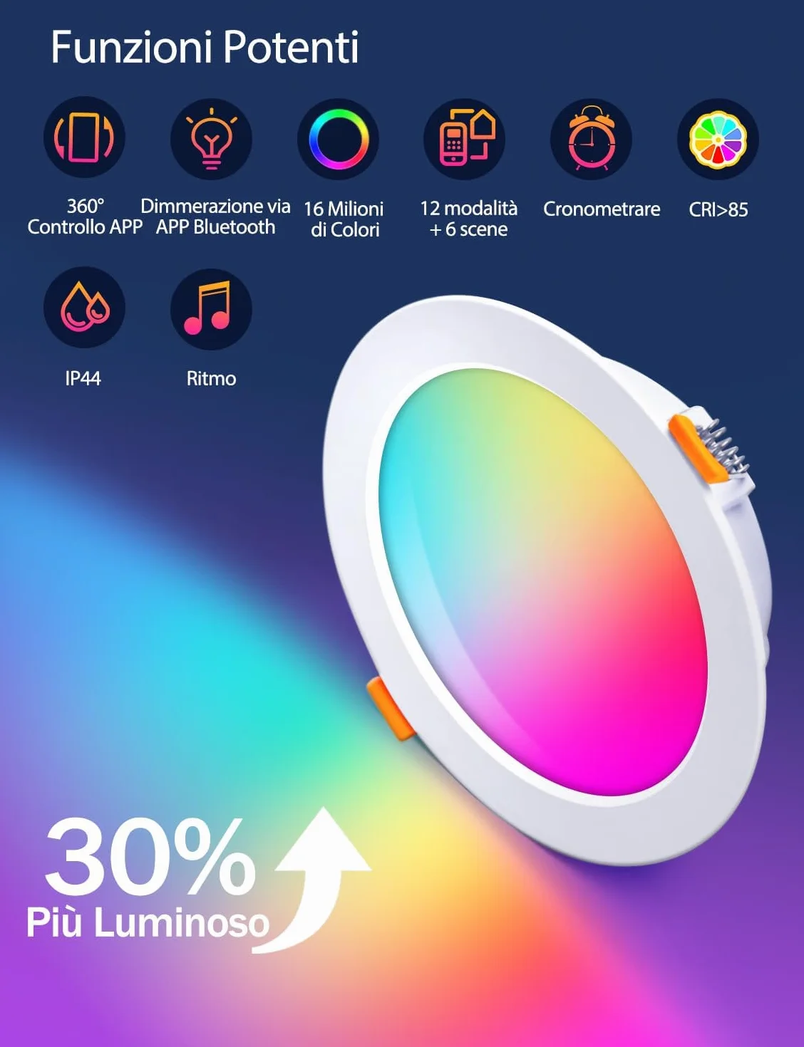 iLC Reflektory LED do zabudowy 8 W (odpowiednik 60 W) Wycięcie - 68-85 mm, praca z Alexą (wymagane jest urządzenie Echo), IP44 Okrągły reflektor wpuszczany CCT + RGB sterowany aplikacją (zestaw 8