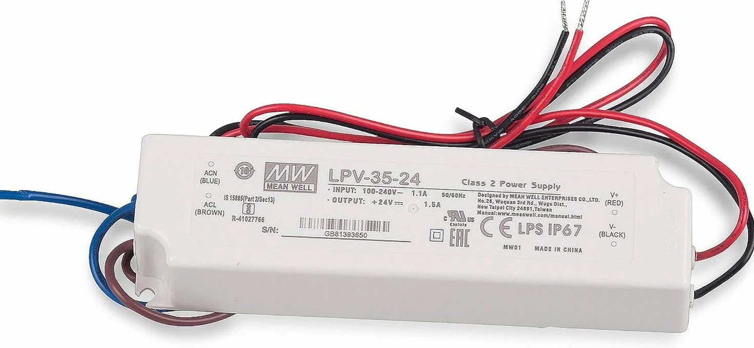 KingLed - Wodoodporny zasilacz IP67 Model MeanWell LPV-35-24 Moc 35W DC 24V Transformator Mean well dla Led