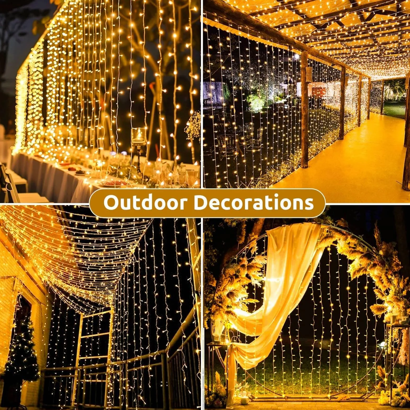 Joycome Kurtyna świetlna na zewnątrz, 3 m x 3 m, 300 diod LED, zasłona z wtyczką, 8 trybów, wodoszczelny, łańcuch świetlny, do pokoju, na balkon, imprezę, do namiotu, na wesele, do użytku na zewnątrz