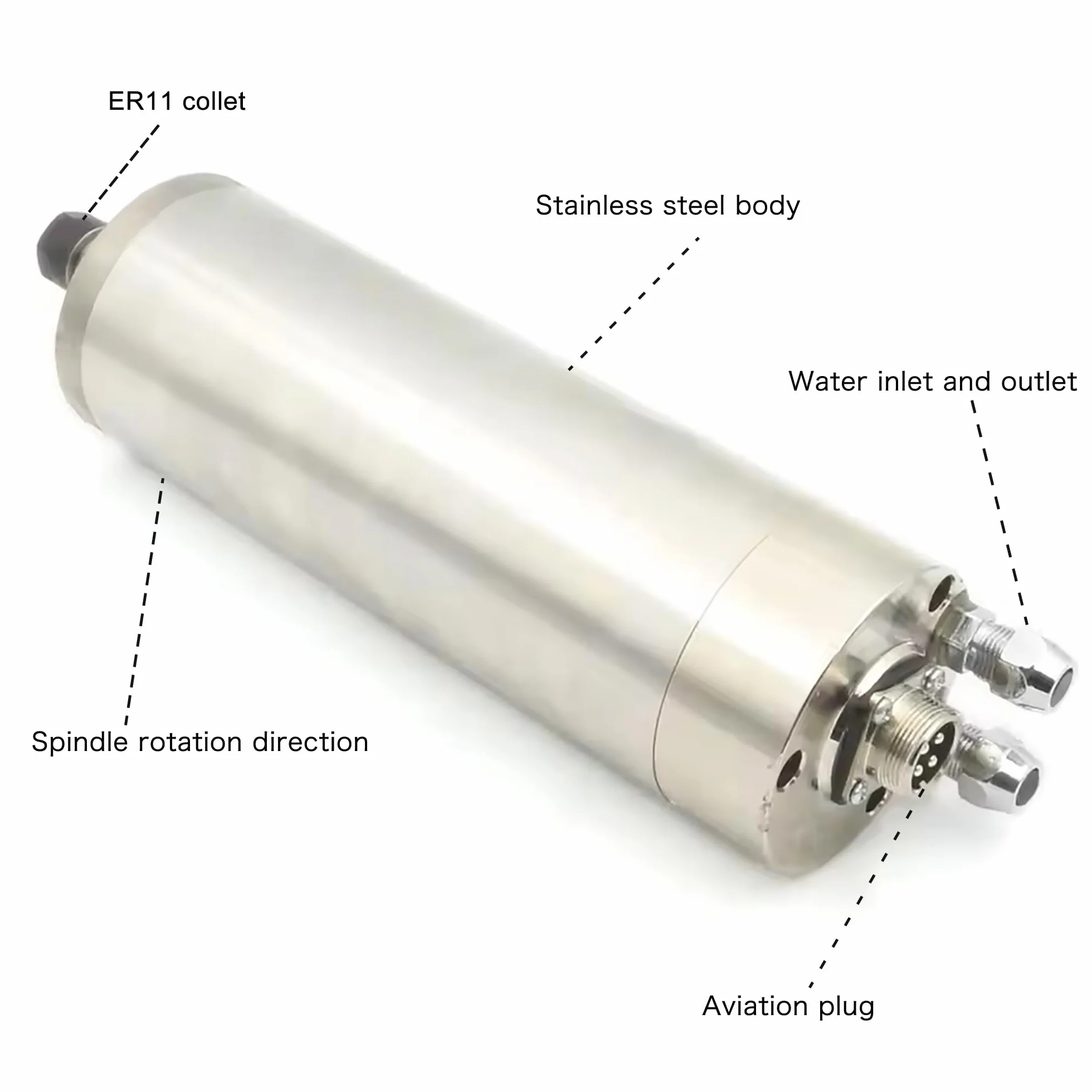 RATTMMOTOR Silnik wrzecionowy 0,8 kW, 800 W CNC wrzeciono chłodzone wodą 65 mm 220 V wodoodporne wrzeciono frezujące 24000RP 400HZ ER11 do frezarki do grawerowania CNC