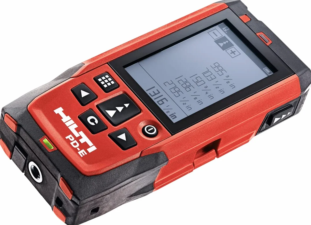 Hilti 2062050 PD-E Miernik lasera odległości (do 200 m, ze zintegrowanym wizją, dla unikalnego i ciągłego pomiaru z cyfrowym poziomem pęcherzyka i ekranu zewnętrznego, pomiary pamięci 30.