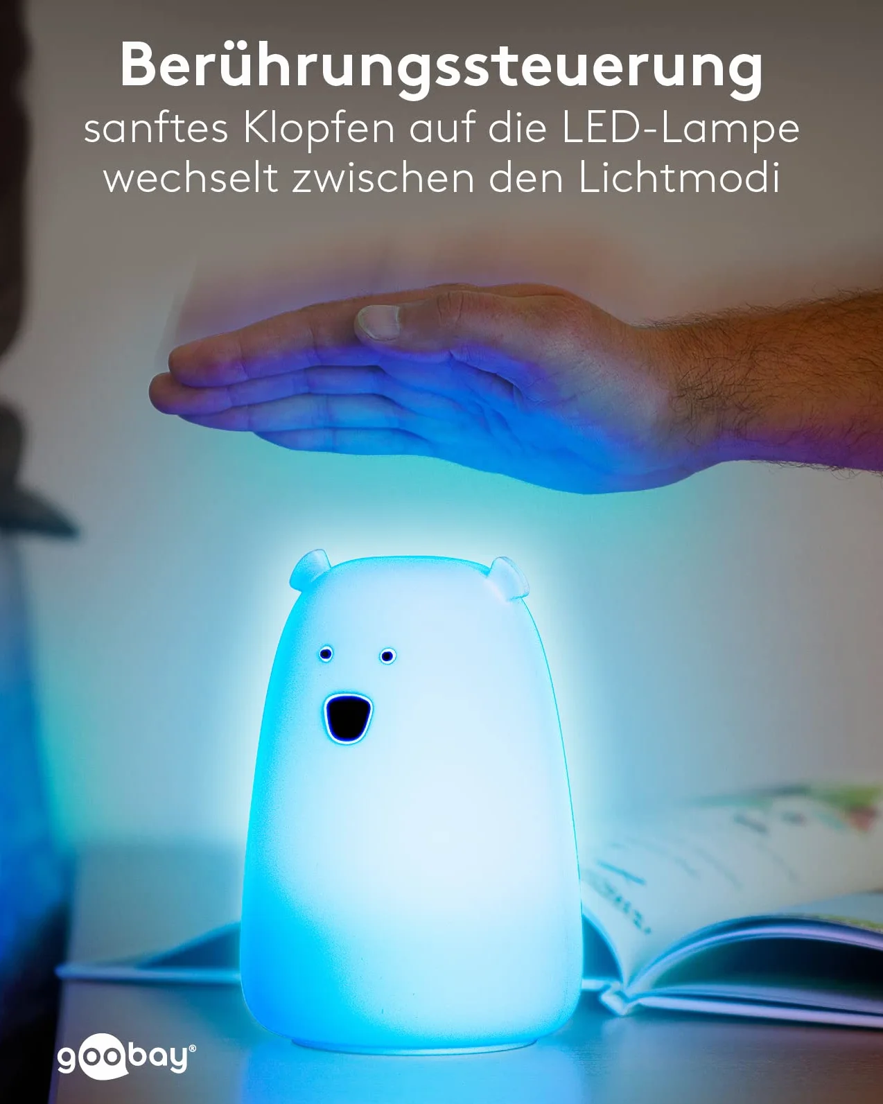 goobay 61647 lampka nocna LED niedźwiedź polarny/nadaje się jako pomoc w zasypianiu, światło do karmienia i pokój dziecięcy, dekoracja/świeci ciepłym białym światłem, 7 zmian kolorów i 3 tryby