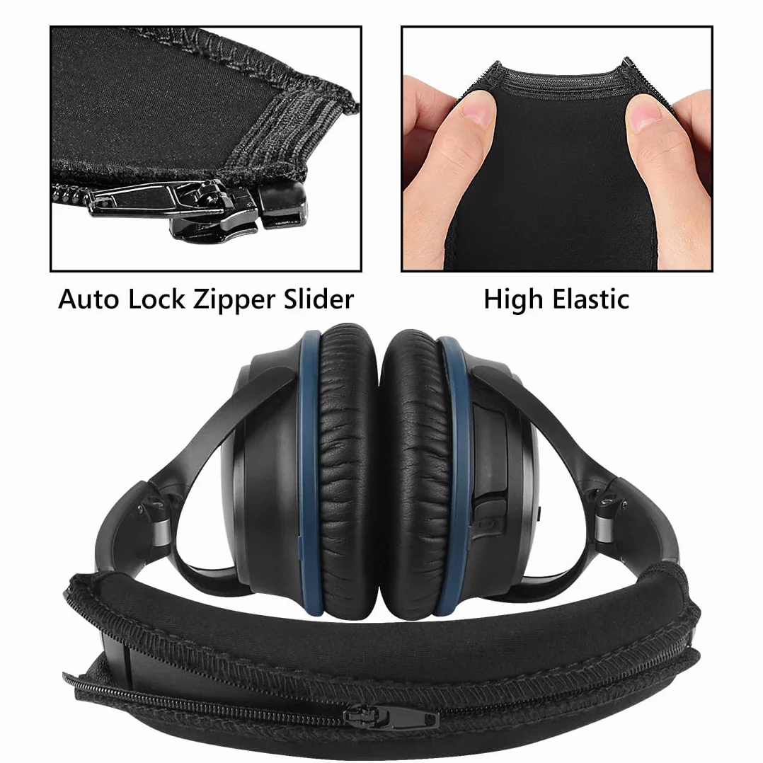 Geekria elastyczna pokrywa pałąka z tkaniny kompatybilna z Bose QC45 QuietComfort 35II/QC35/QC25, zamiennik/naprawa, osłona na pot, prosta instalacja DIY (Czarny)