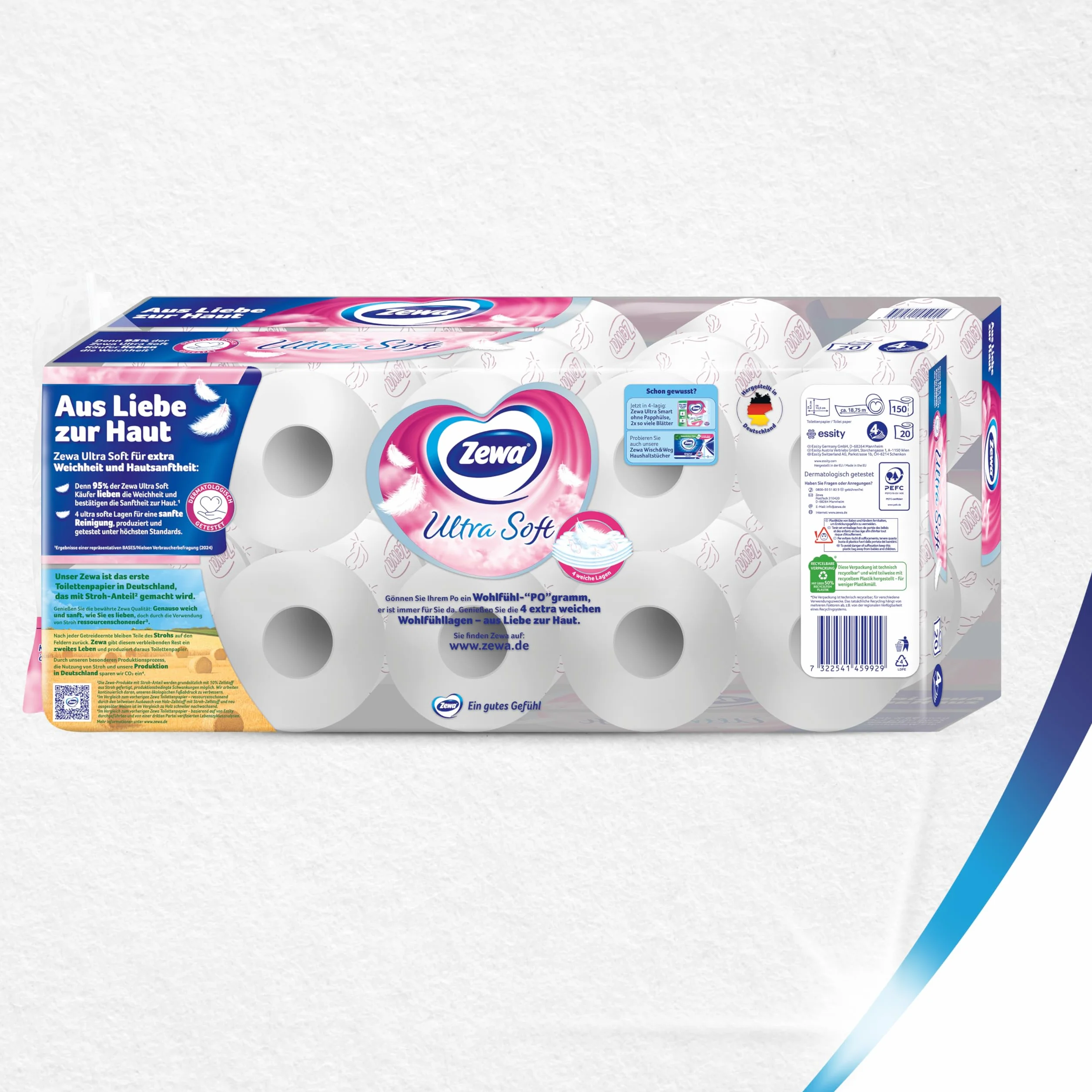 Zewa Ultra miękki papier toaletowy z zawartością słomy, 3 x 20 rolek, biały, 60 odliczeń (opakowanie 1)