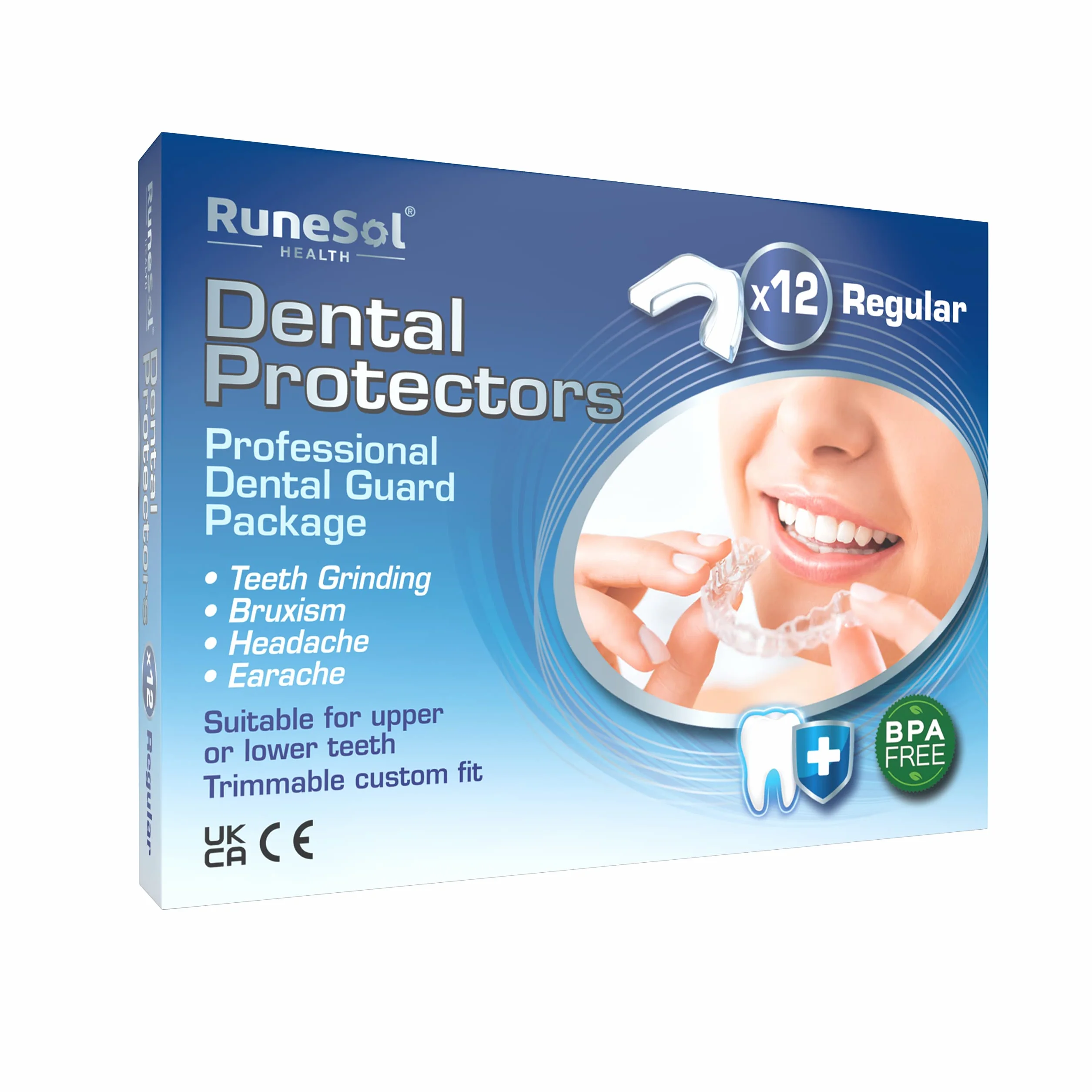 Runesol Runesol szyna do zgryzienia przeciw zgrzytaniu zębów, 12 x normalna, szyna do chrupania zębów na noc, szyna do gryzienia bruksizmu, Mouth Guard, szyna, zgrzytanie zębami