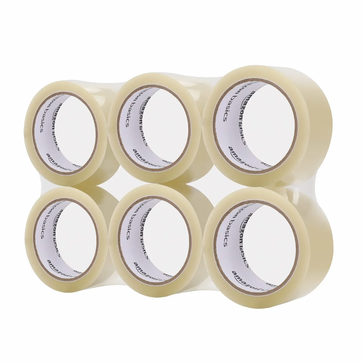 Amazon Basics Taśma Pakowa, 48 mm × 66 m, Grubość 1,8 mil (46 mcm), Przezroczysta, 6 Rolek