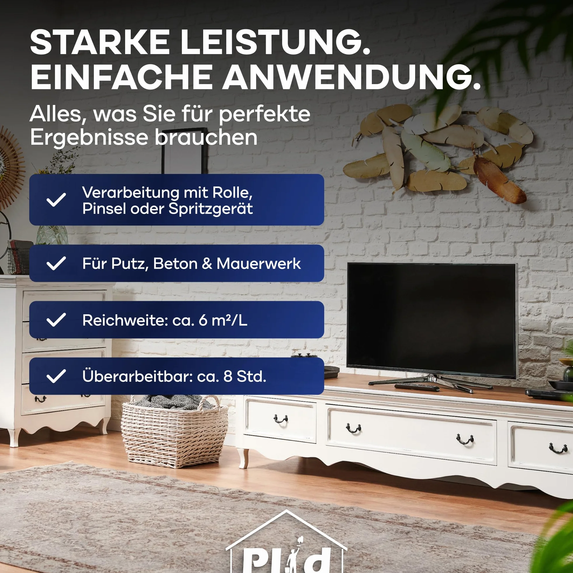 Plid® - Farba fasadowa biała do użytku na zewnątrz [odporna na warunki atmosferyczne i promieniowanie UV] - wysokiej jakości farba do muru, ściany domu, betonu i ściany piwnicy - farba cokołowa