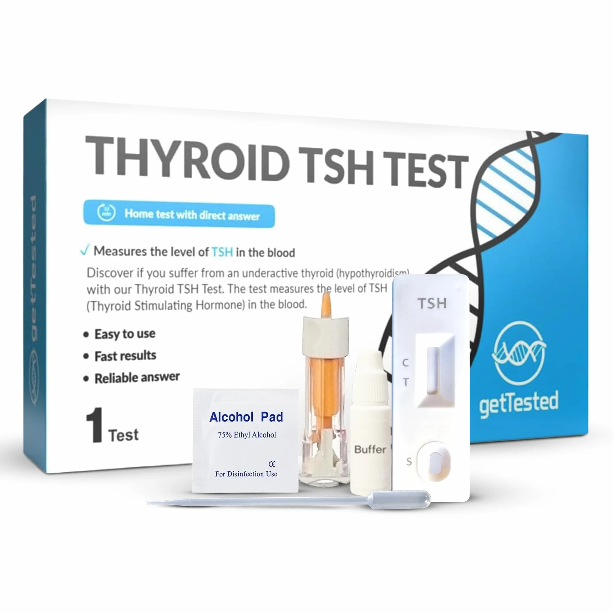 GetTested at Home Test TSH tarczycy (1 test) Test mierzy poziom TSH (hormonu stymulującego tarczycę) we krwi