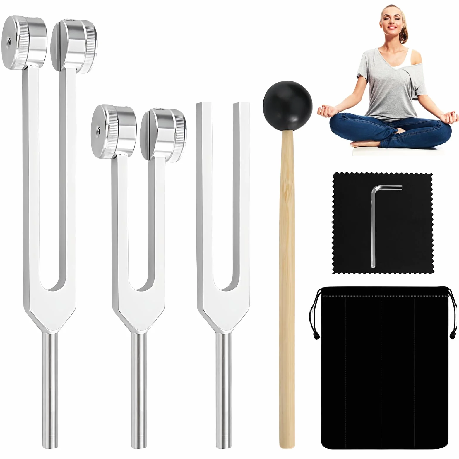 Zestaw kamertonów do strojenia, neurologia z małym młotkiem, kamertonki do leczenia (128 Hz, 256 Hz, 512 Hz), kamertonerapia, terapia czakrami, terapia dźwiękiem, antystresowa